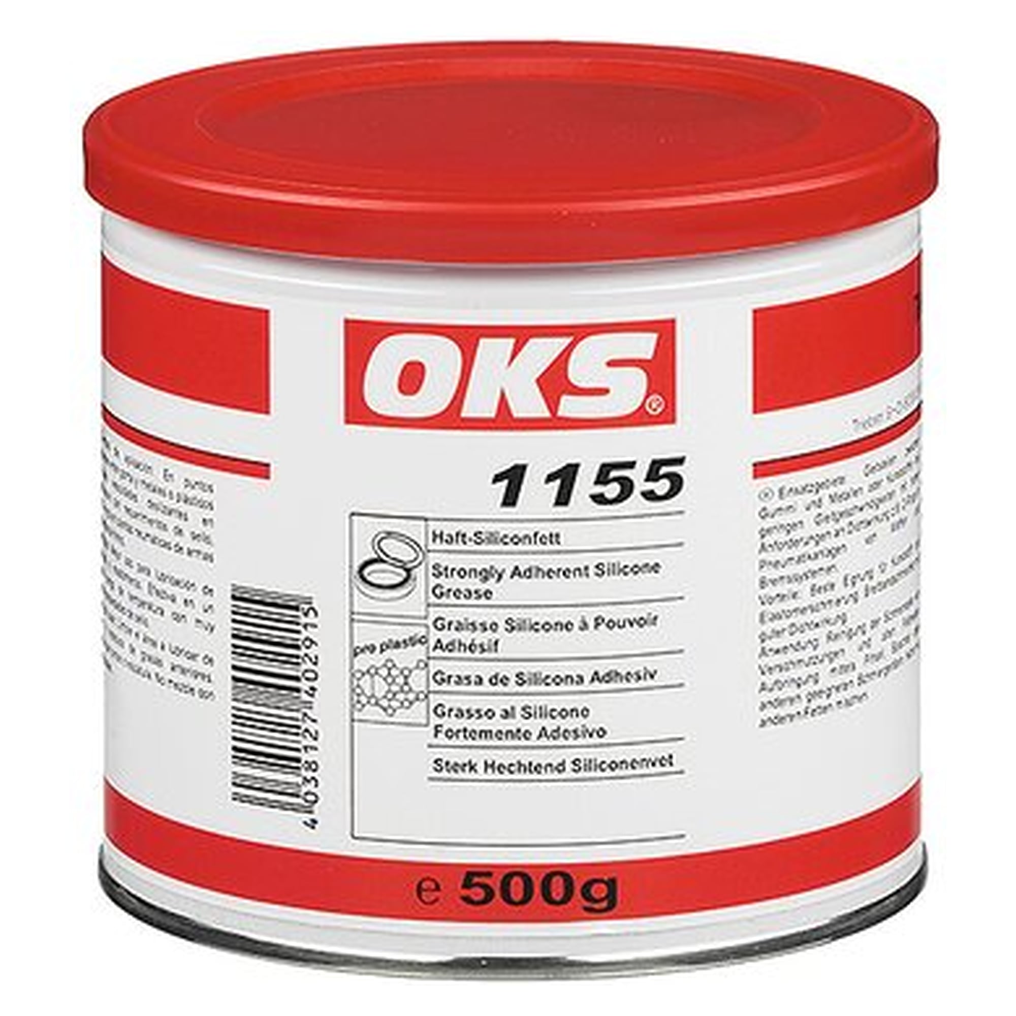 OKS 1155, Haft-Silikonfett - 500 g can, For Gleitstellen zwischen rubber and Metallen or