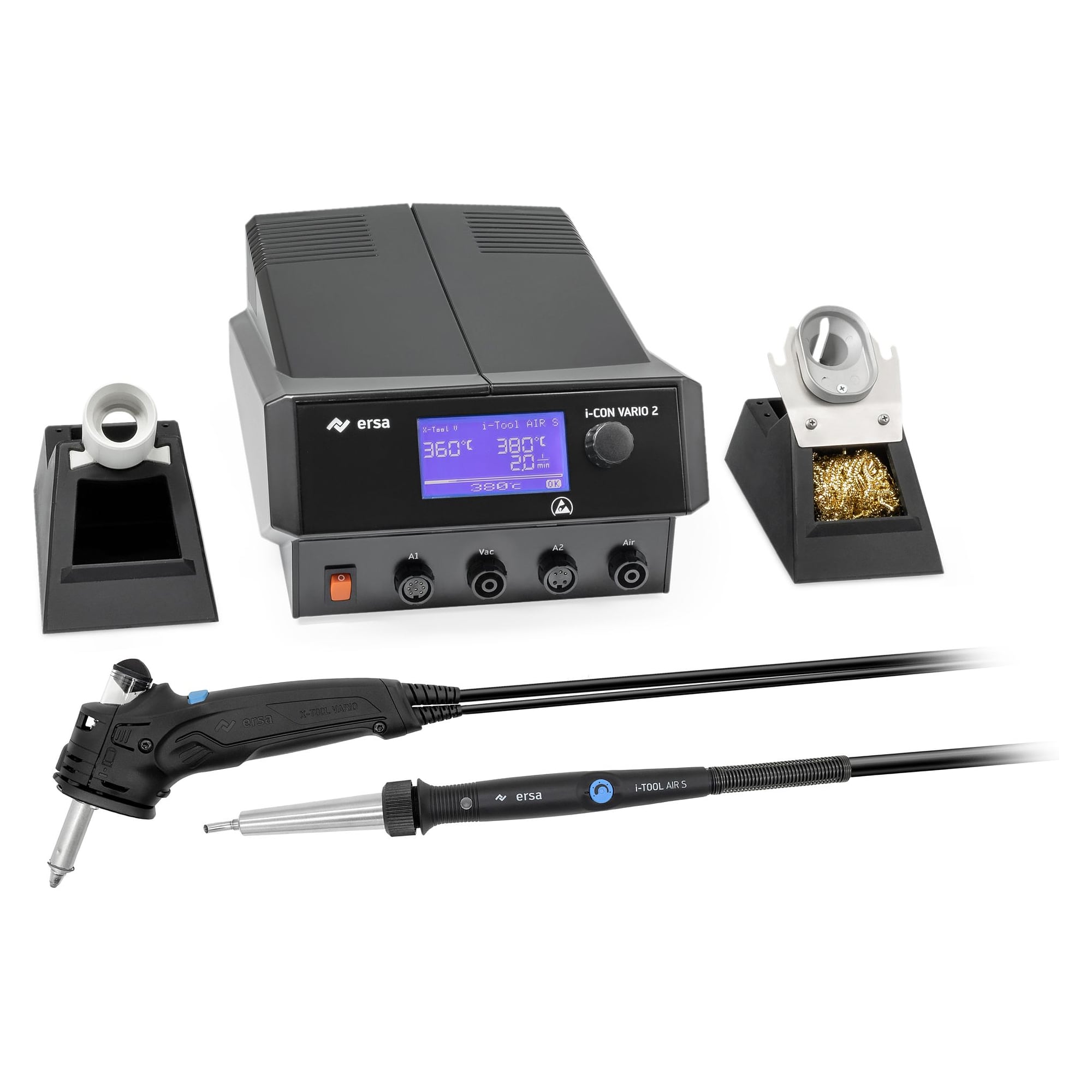 Lötstation i-CON VARIO 2 MK2, ESD 2-Kanal mit X-Tool vario 150 W und i-Tool AIR S 200 W - Ersa 0ICV2005AXV