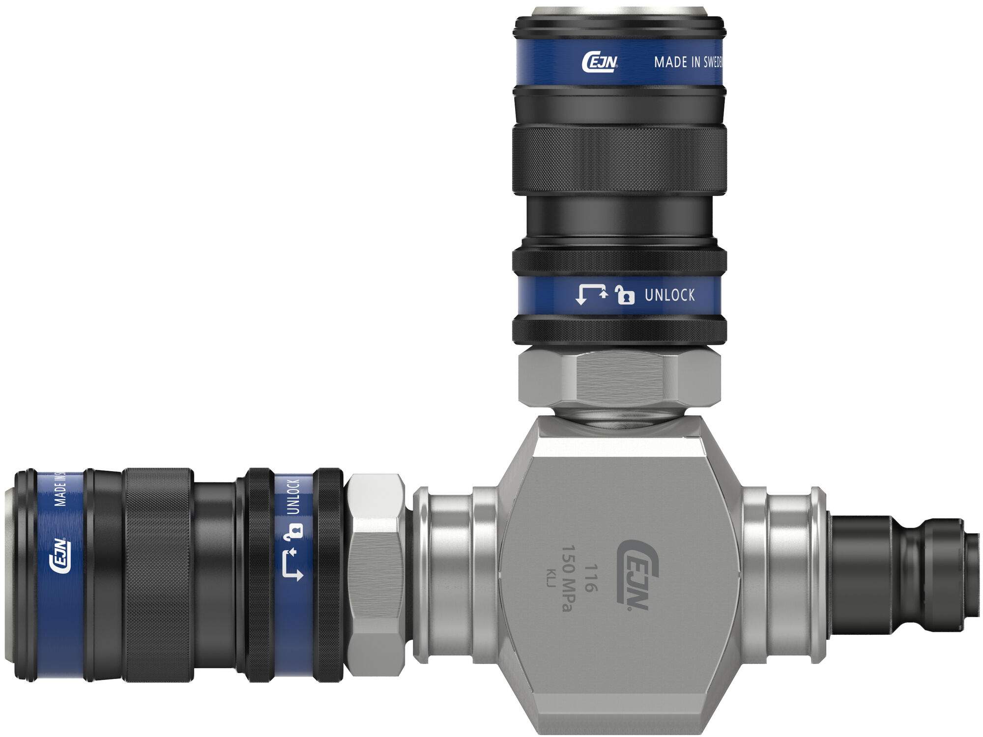 T-connection with 2 couplings and 1 nipple, DN 2.5 mm, 150 MPa, hardened steel - Cejn 101163116