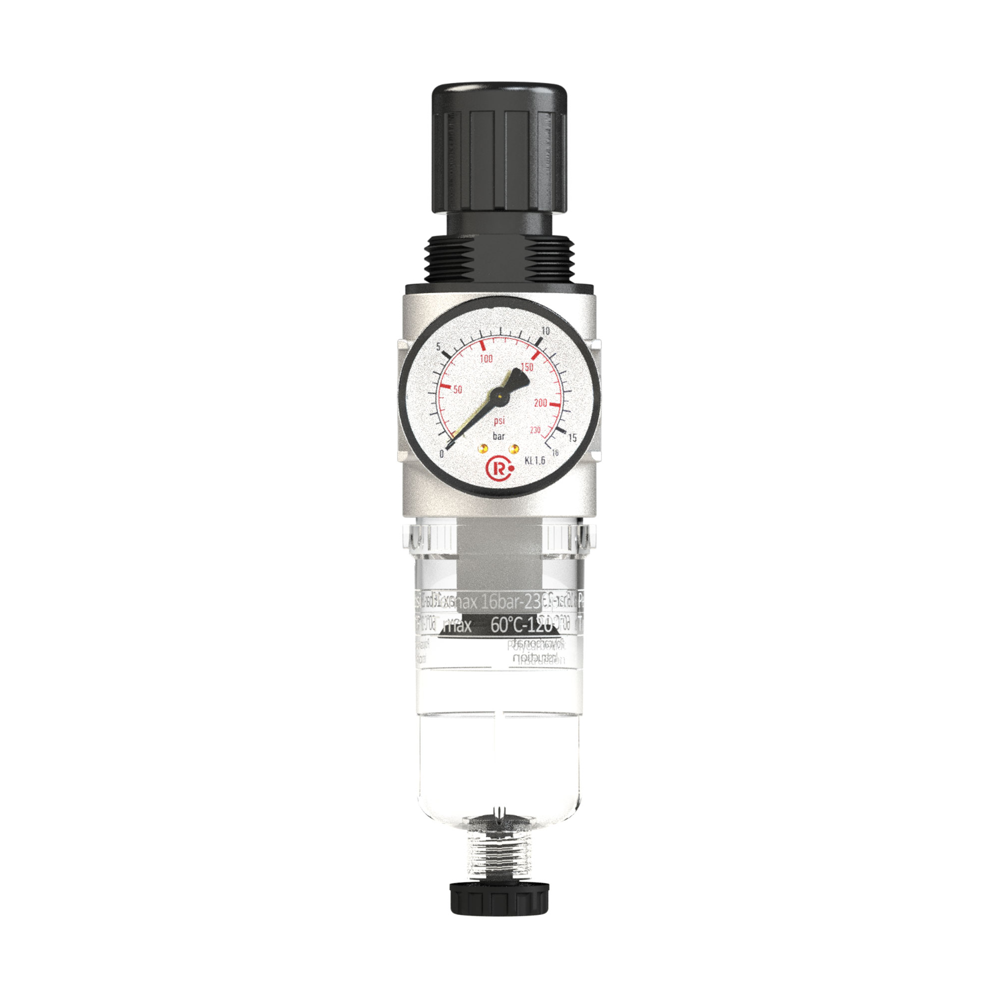 Filter regulator »multifix-mini«, PC container, G 1/4, 0.5-10 bar - Riegler 100354