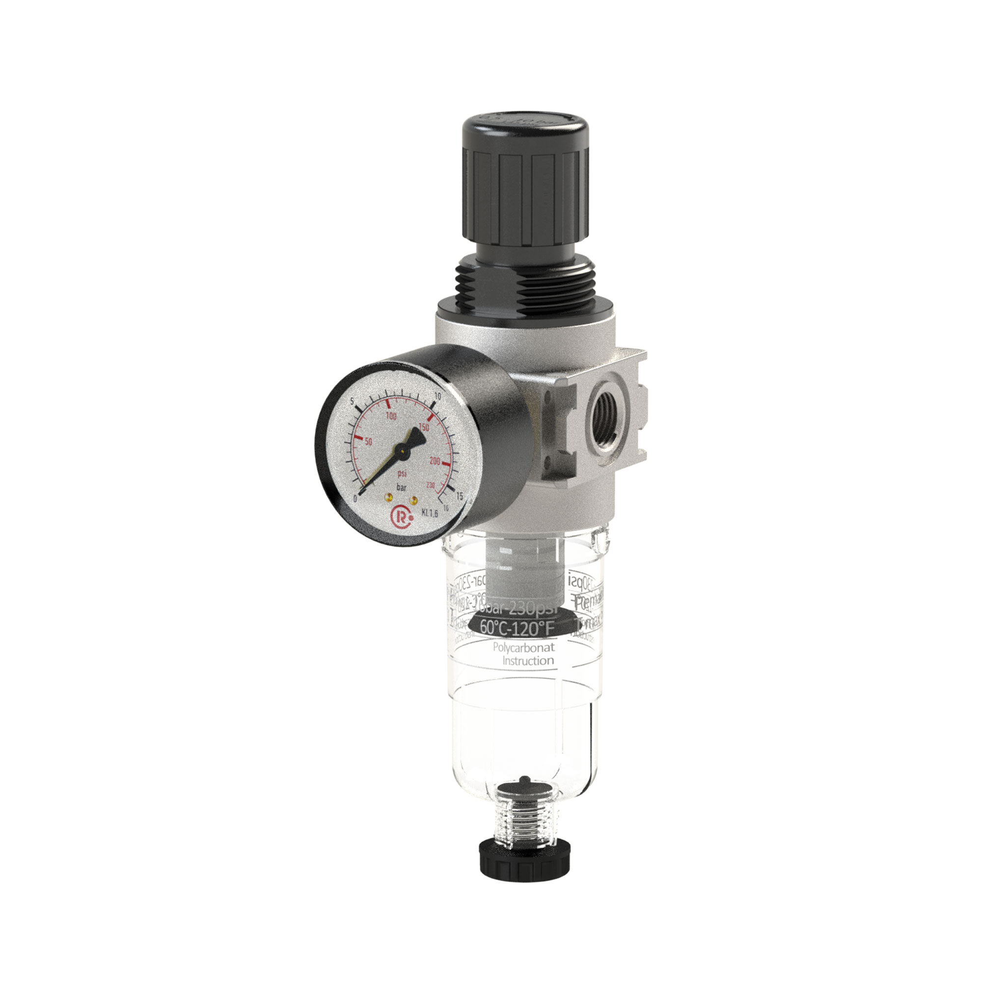 Filter regulator »multifix-mini«, PC container, G 1/8, 0.5-10 bar - Riegler 100352