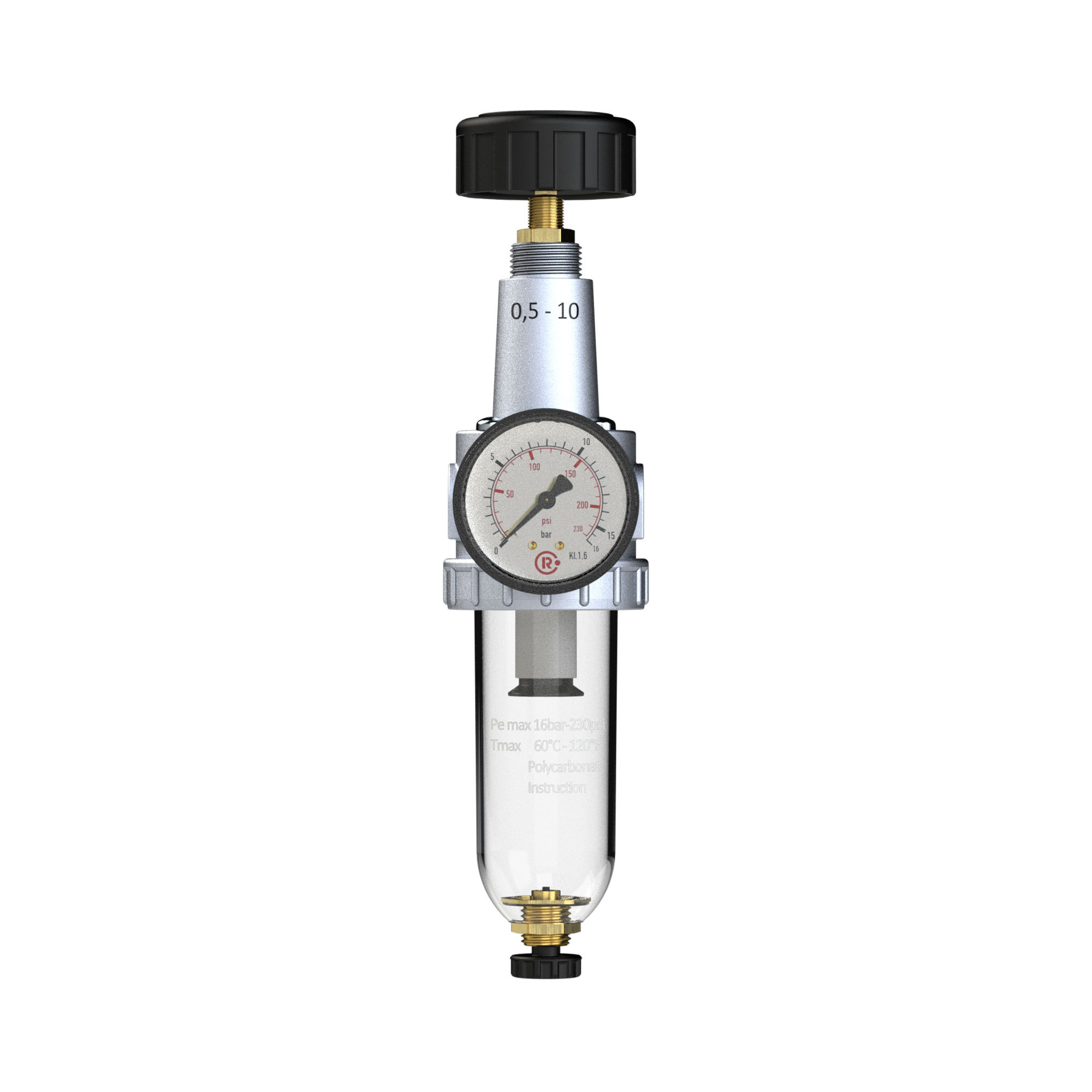 Filter regulator »Standard«, PC container, 5 µm, Size 1, G 3/8 - Riegler 100923