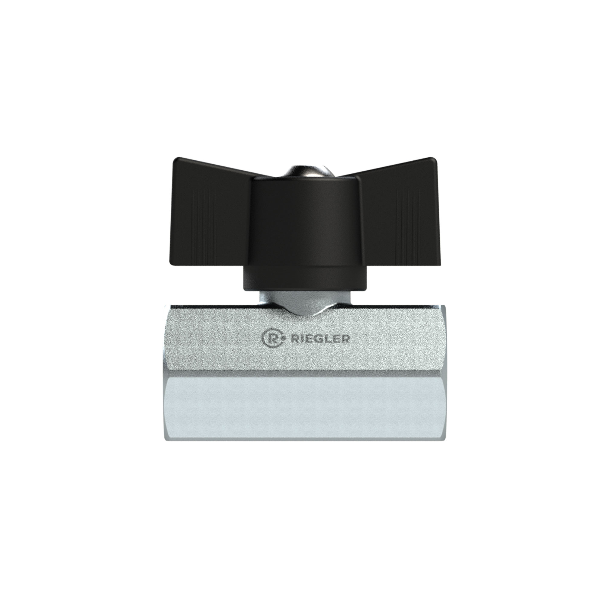 Mini ball valve nickel-plated brass, Butterfly handle, G 1/2 IT - Riegler 103329