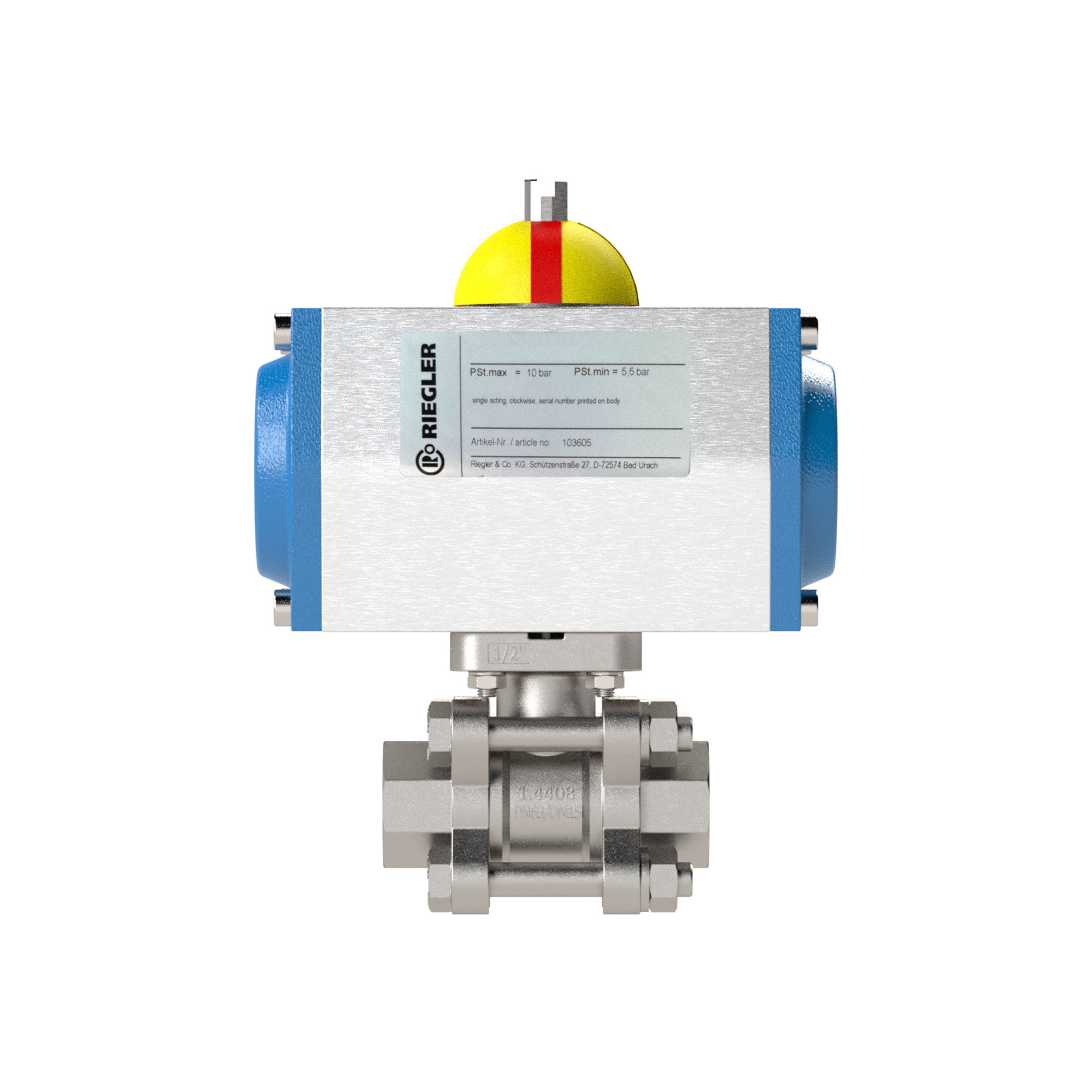 Stainless steel ball valve, Pneumat. actuation drive, Rp 1 - Riegler 103608