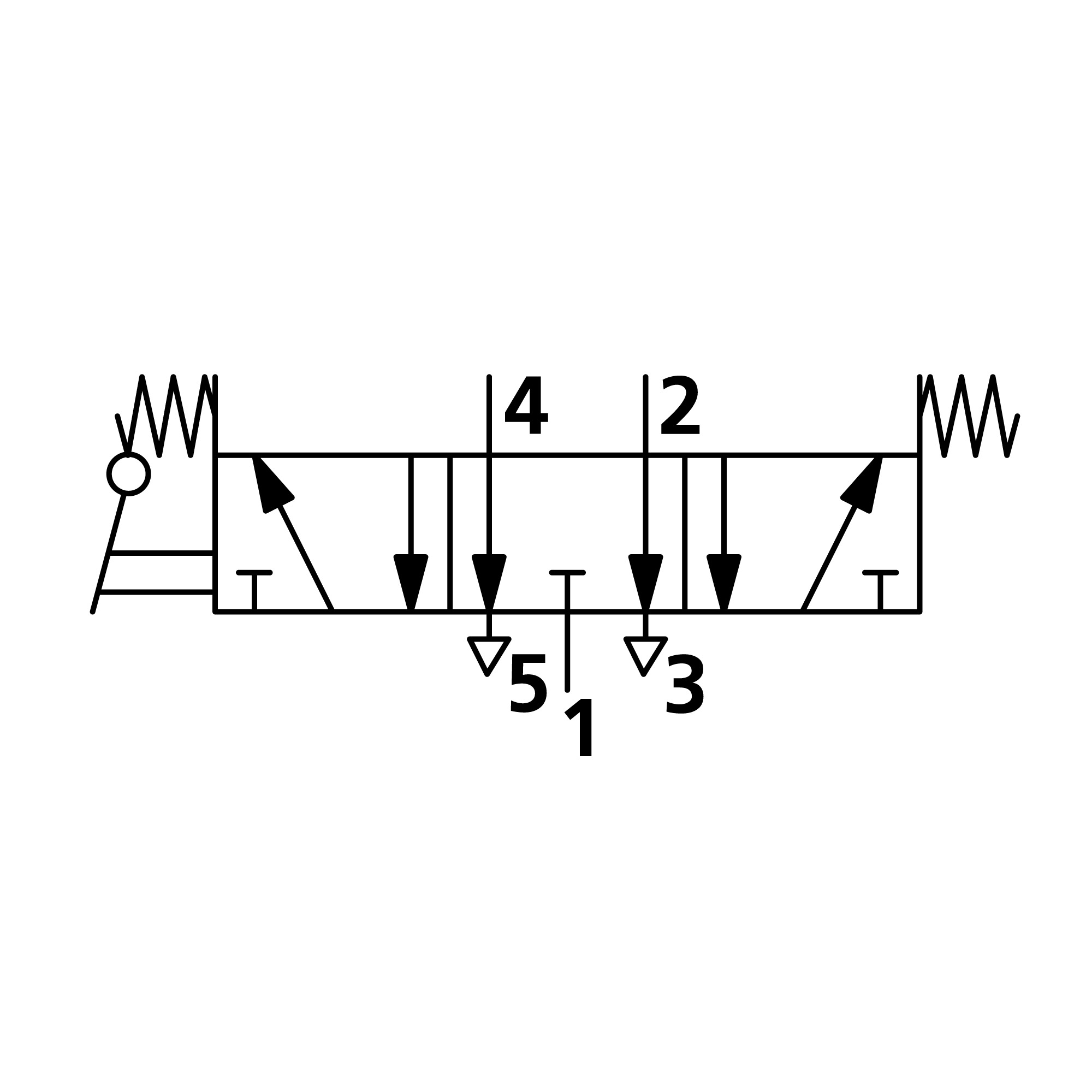 5/3-Wegeventil, man. 90° Hebel, G 1/2, Mitte entl., Federrück. - Riegler 106483