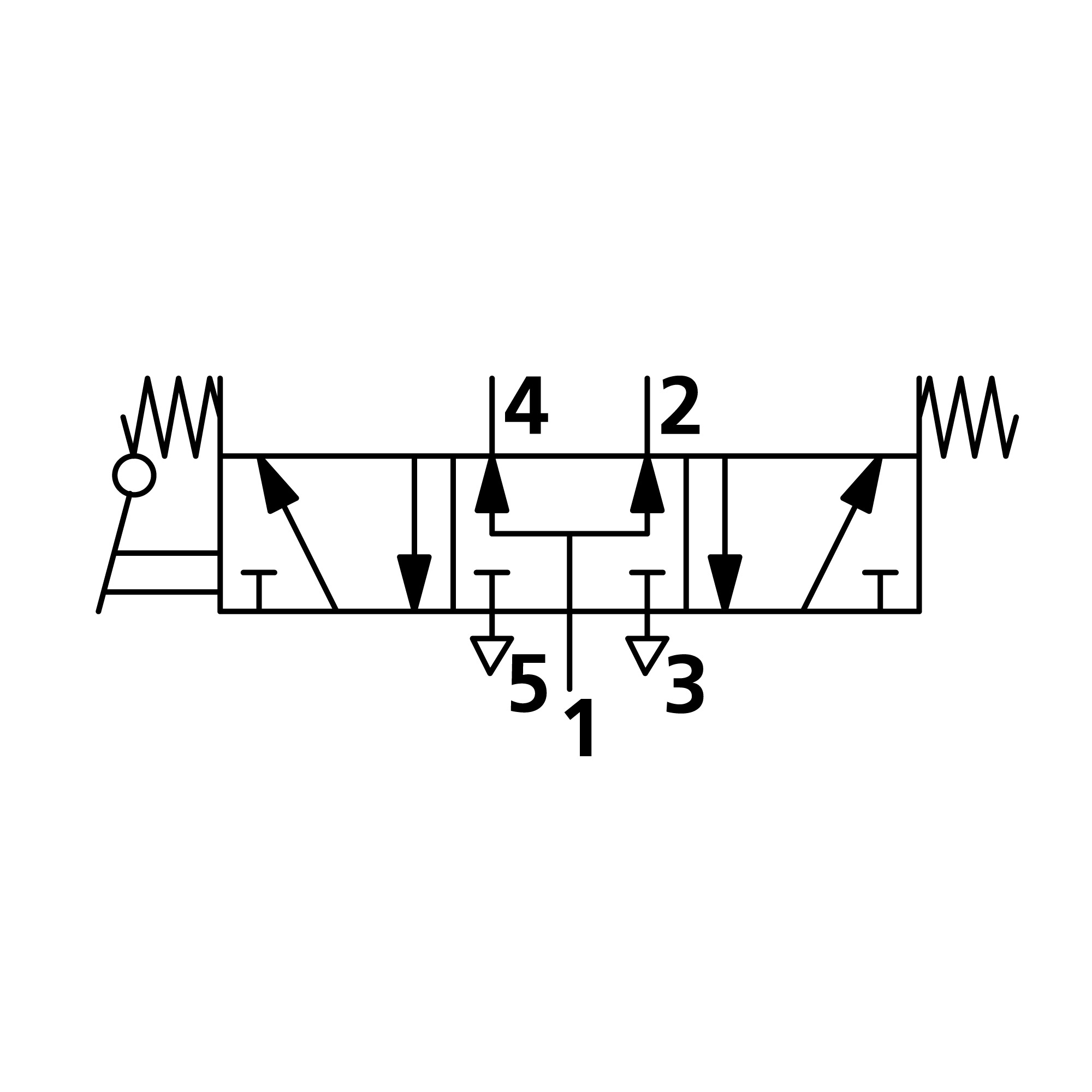 5/3-Wegeventil, man. 90° Hebel, G 1/4, Mitte bel., Federrück. - Riegler 106478