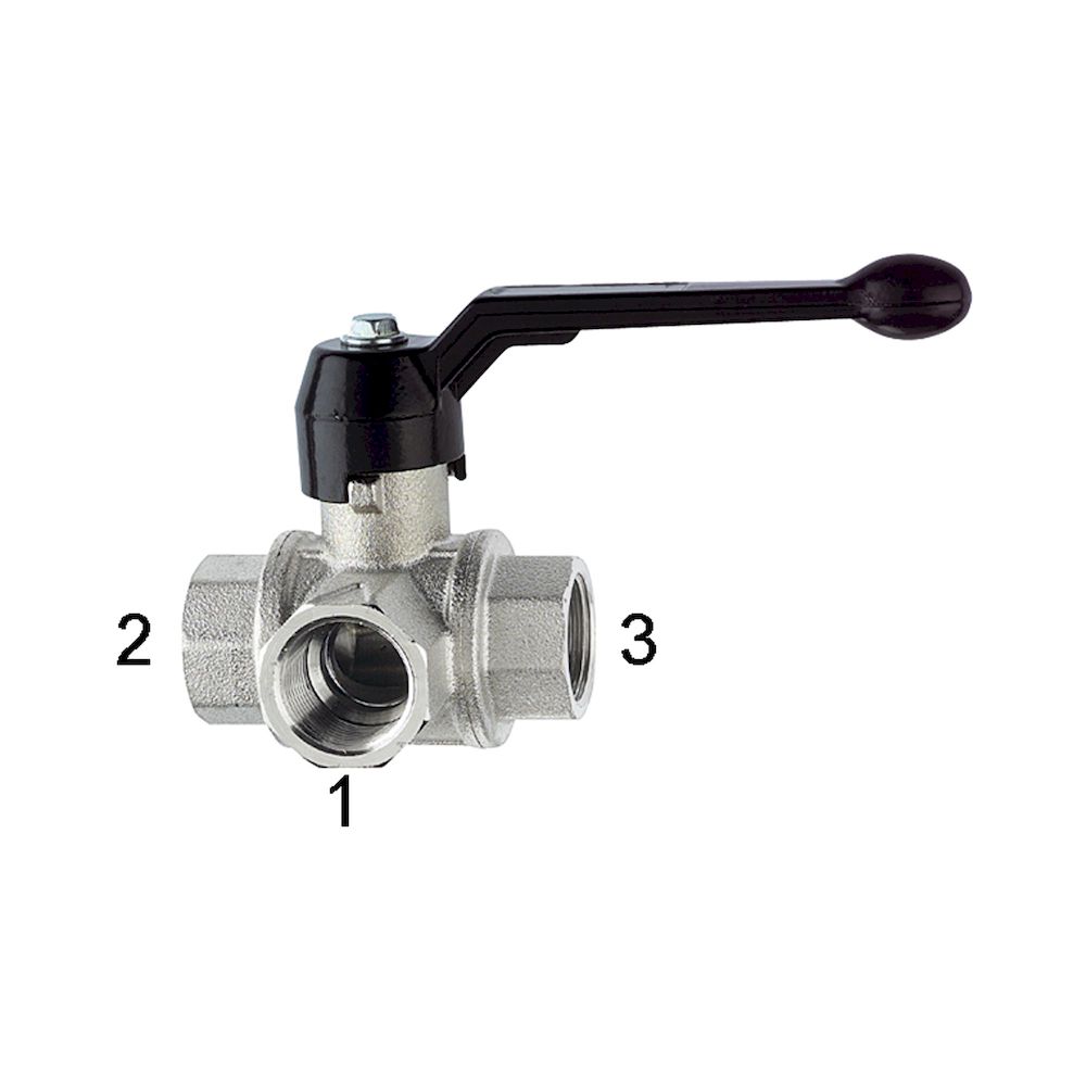 Riegler 103375.3-way ball valve, Standard, L-hole, nickel-plated brass, Rp 1/4