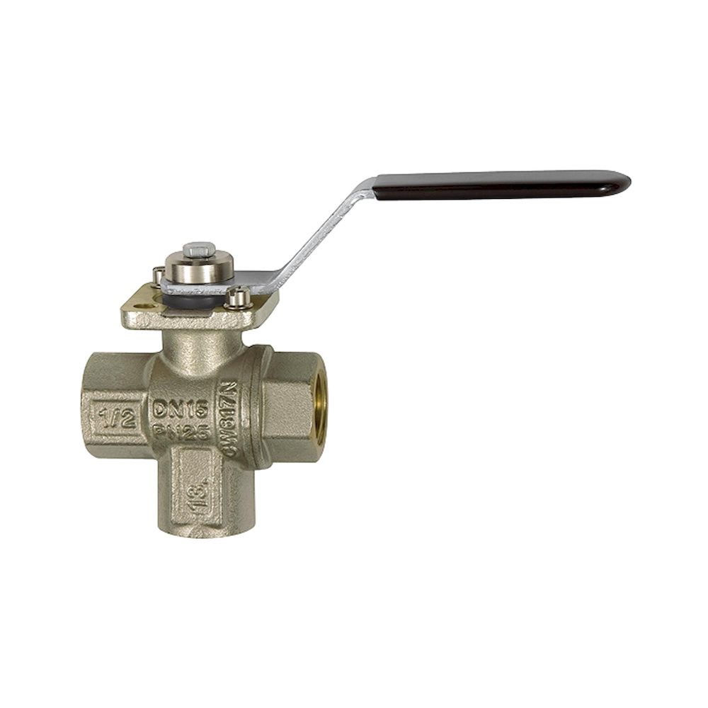 Riegler 136326.3-way ball valve, nickel-plated brass, L-hole, Rp 1/4