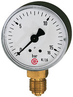 Riegler 101704.Standard pressure gauge, radial bottom, G 1/4, -1/+0.6 bar, Ø 63