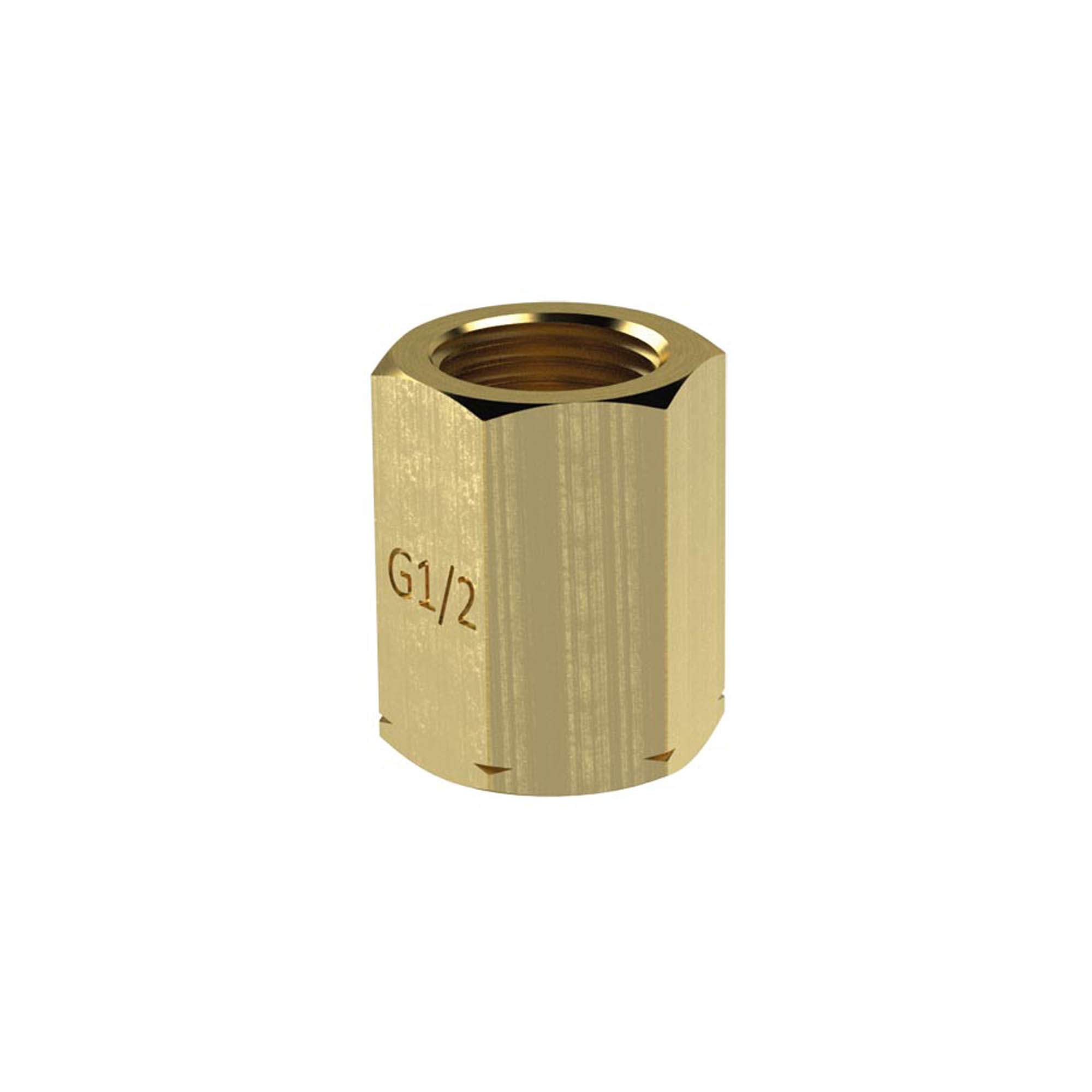 Tension sleeve, G 1/2, DIN 16283, hexagonal, brass a/f 27 - Riegler 120109