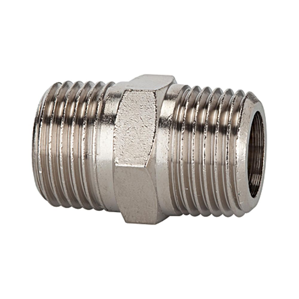 Riegler 111384.Double threaded nipple, R 3/8 o., R 3/8 o., nickel-plated brass