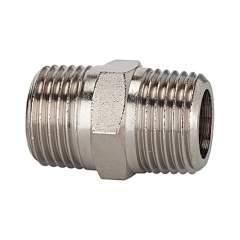 Riegler 111384.Double threaded nipple, R 3/8 o., R 3/8 o., nickel-plated brass