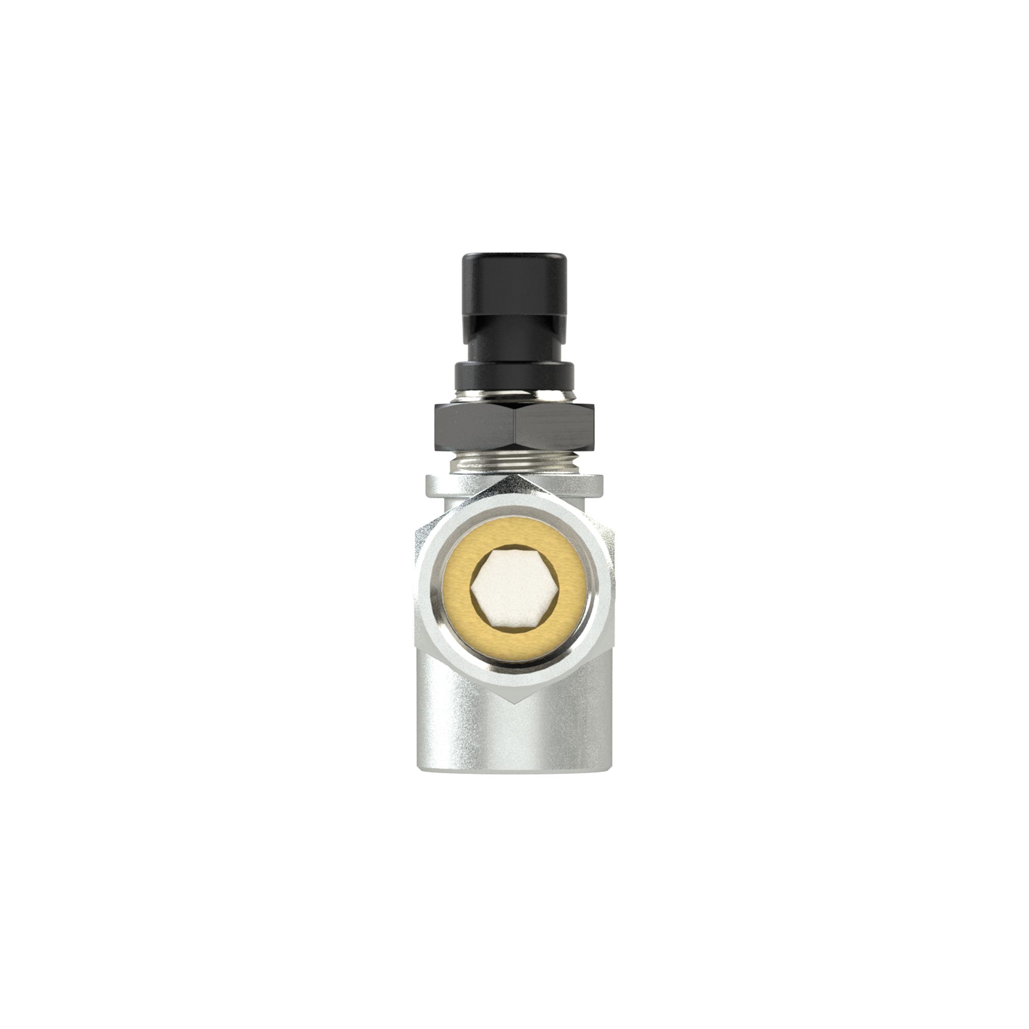 Angled mini ball valve, Brass chrome plated, G 1/4 IT - Riegler 129826