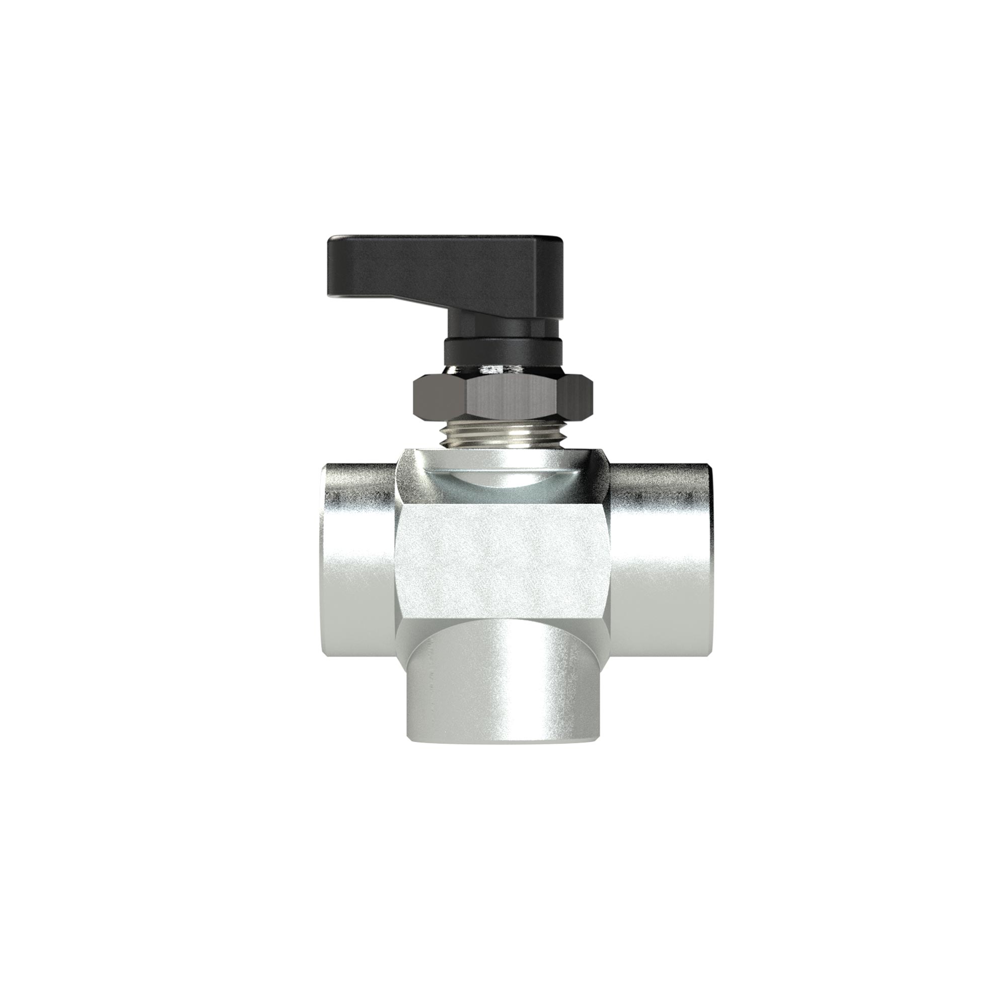 3-way mini ball valve, T-bore, Brass chrome plated, G 3/8 IT - Riegler 129833