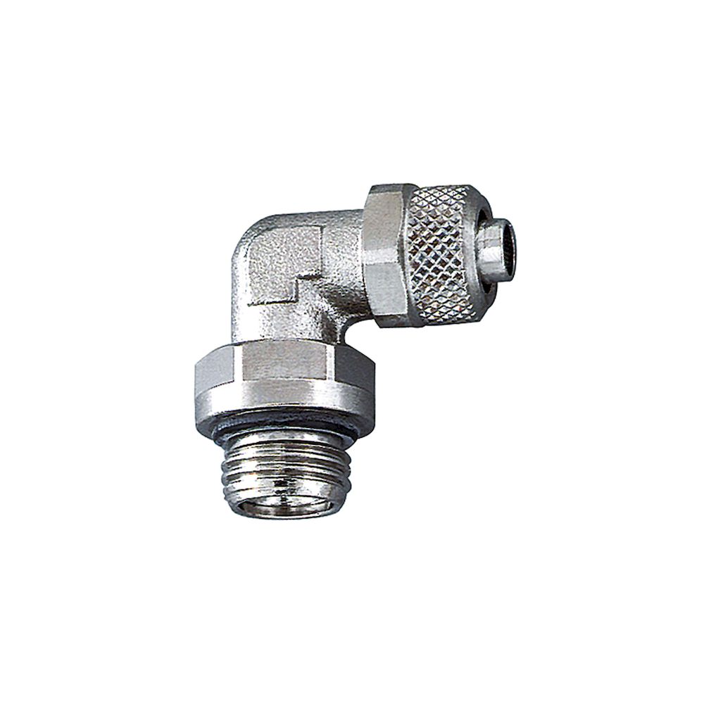 Riegler 110544.Angled screw-in fitting, not rotating, M5 o., for hose 5/3 mm