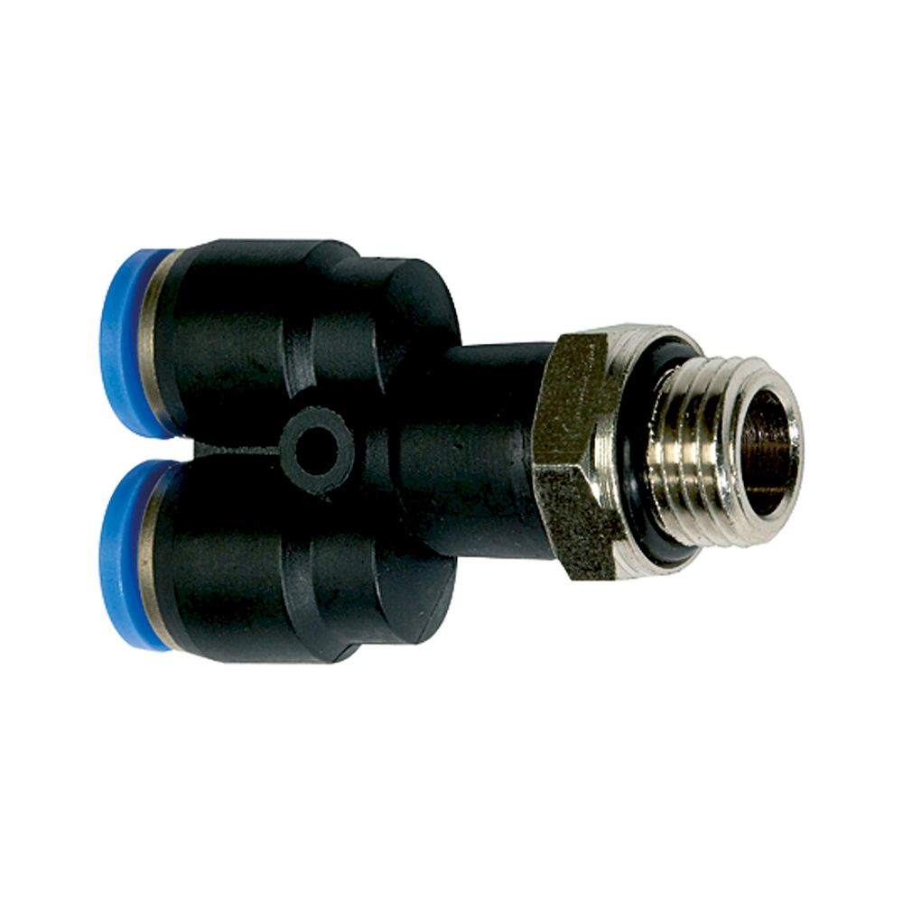 Riegler 109590. Y-Steckverschraubung »Blaue Serie«, drehbar, G 1/4 außen, Ø 4 mm