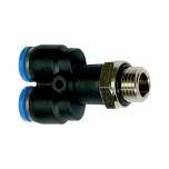 Riegler 109590. Y-Steckverschraubung »Blaue Serie«, drehbar, G 1/4 außen, Ø 4 mm