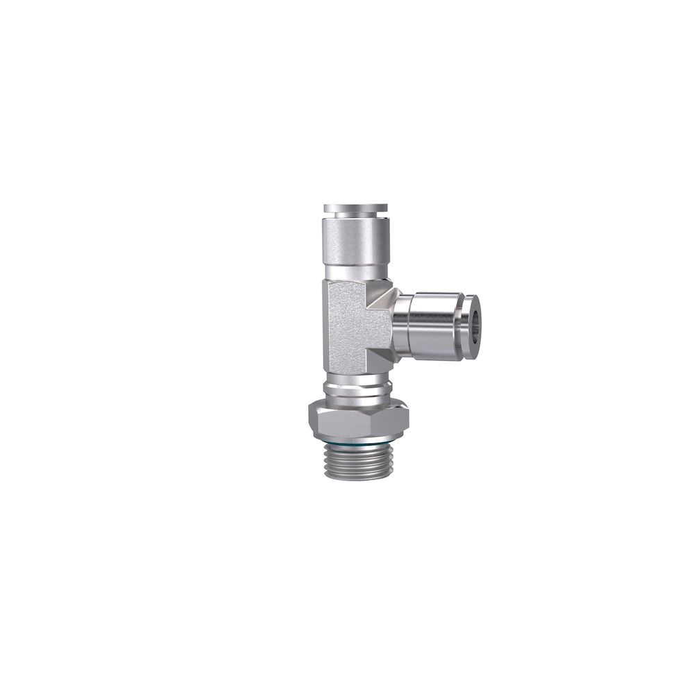 Riegler 135218.Push-in T-fitting, L-shape rotating G 3/8 o. for hose exterior Ø8