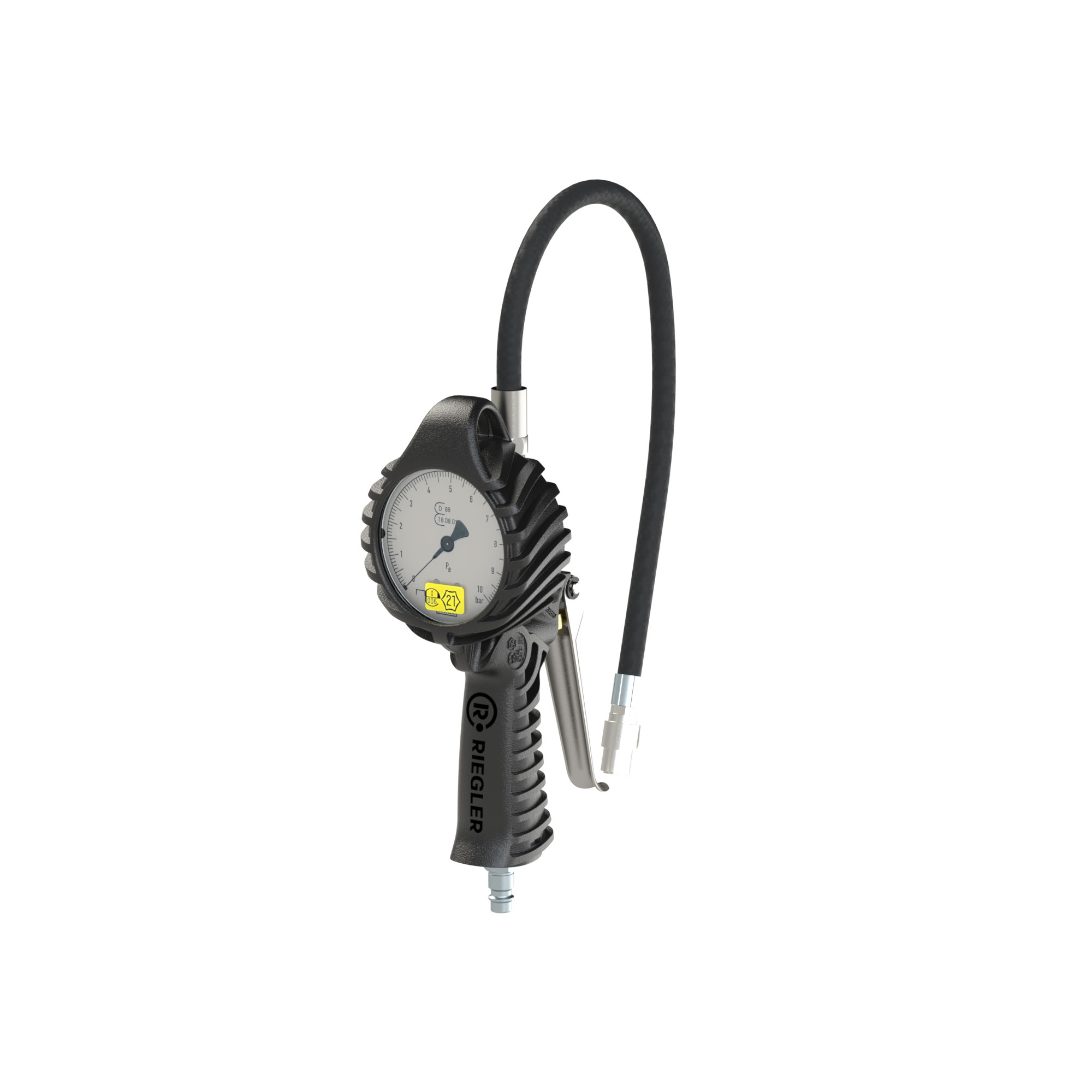 Stand. manual tyre gauge, QUIK-LOK connector, Ø80, cali., 0-12bar - Riegler 137581