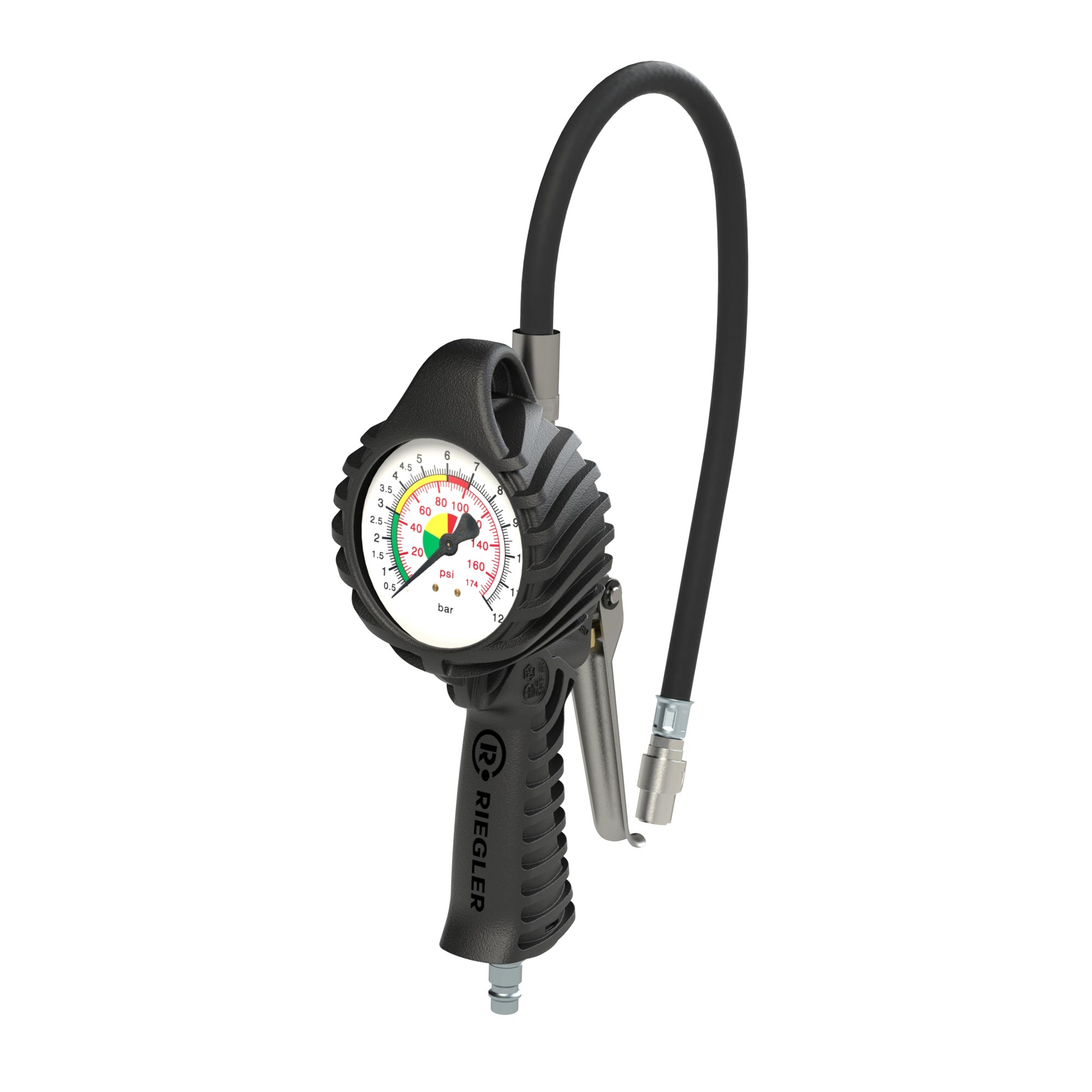 Stand. manual tyre gauge, QUIK-LOK connec., Ø80, Uncali., 0-12bar - Riegler 137582