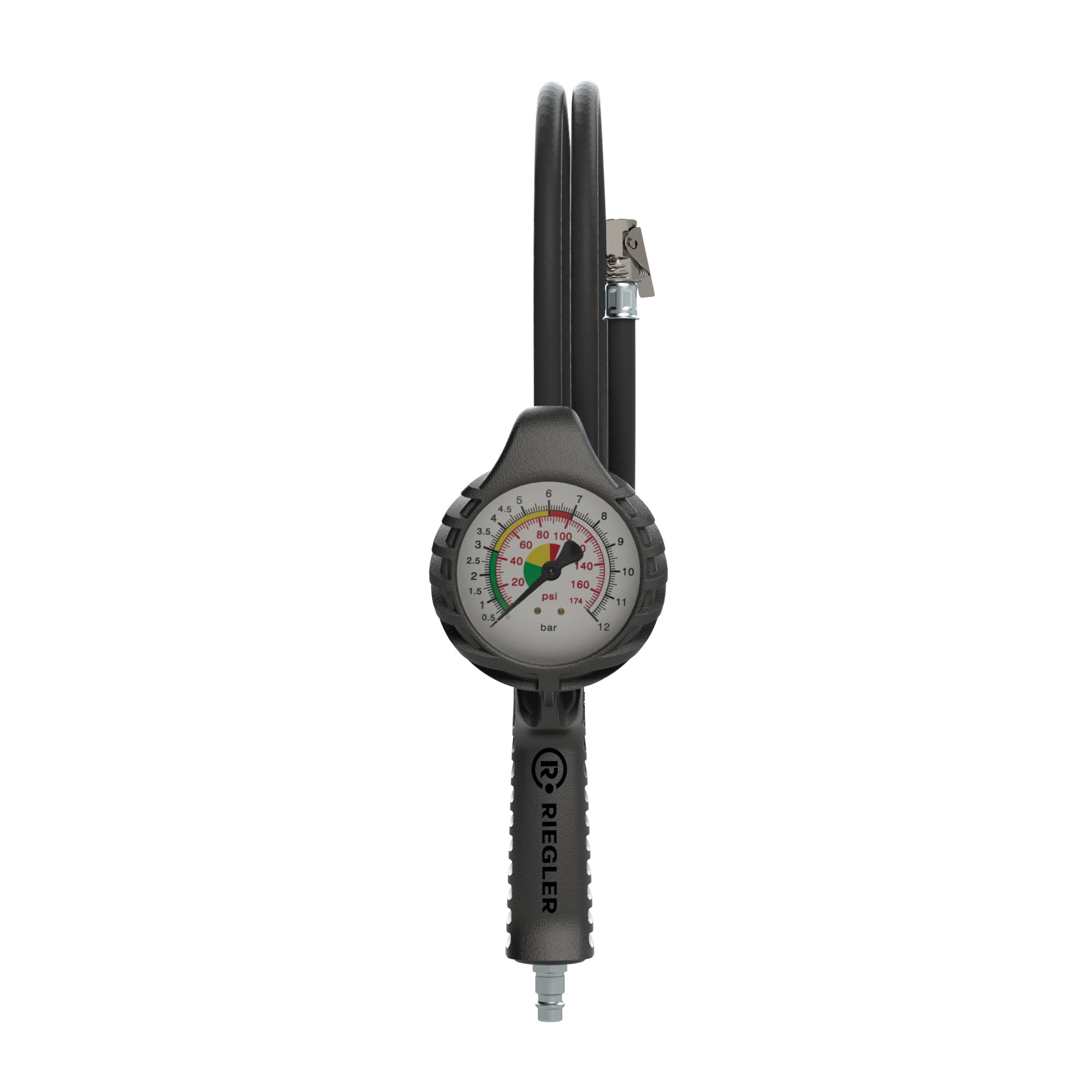 Stand. manual tyre gauge, quick connector, Ø80, Uncalib., 0-12bar - Riegler 137626