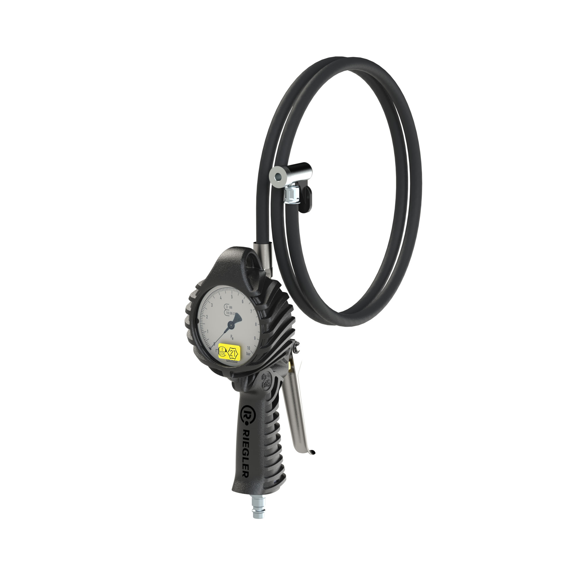Stand. manual tyre gauge, tyre valve connec., Ø80, cali., 0-12bar - Riegler 137642