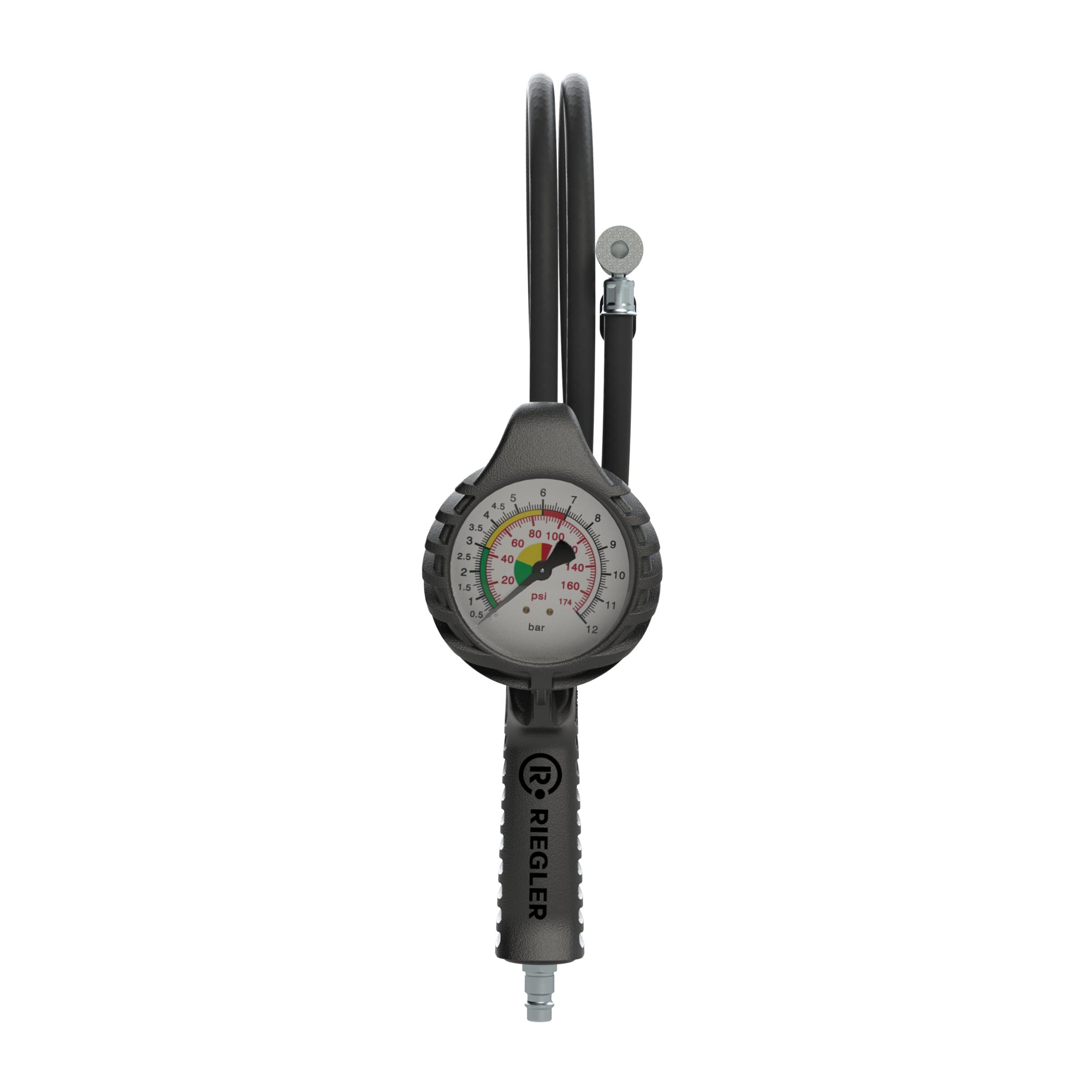 Stand. manual tyre gauge, tyre valve conn., Ø80, Uncali., 0-12bar - Riegler 137643