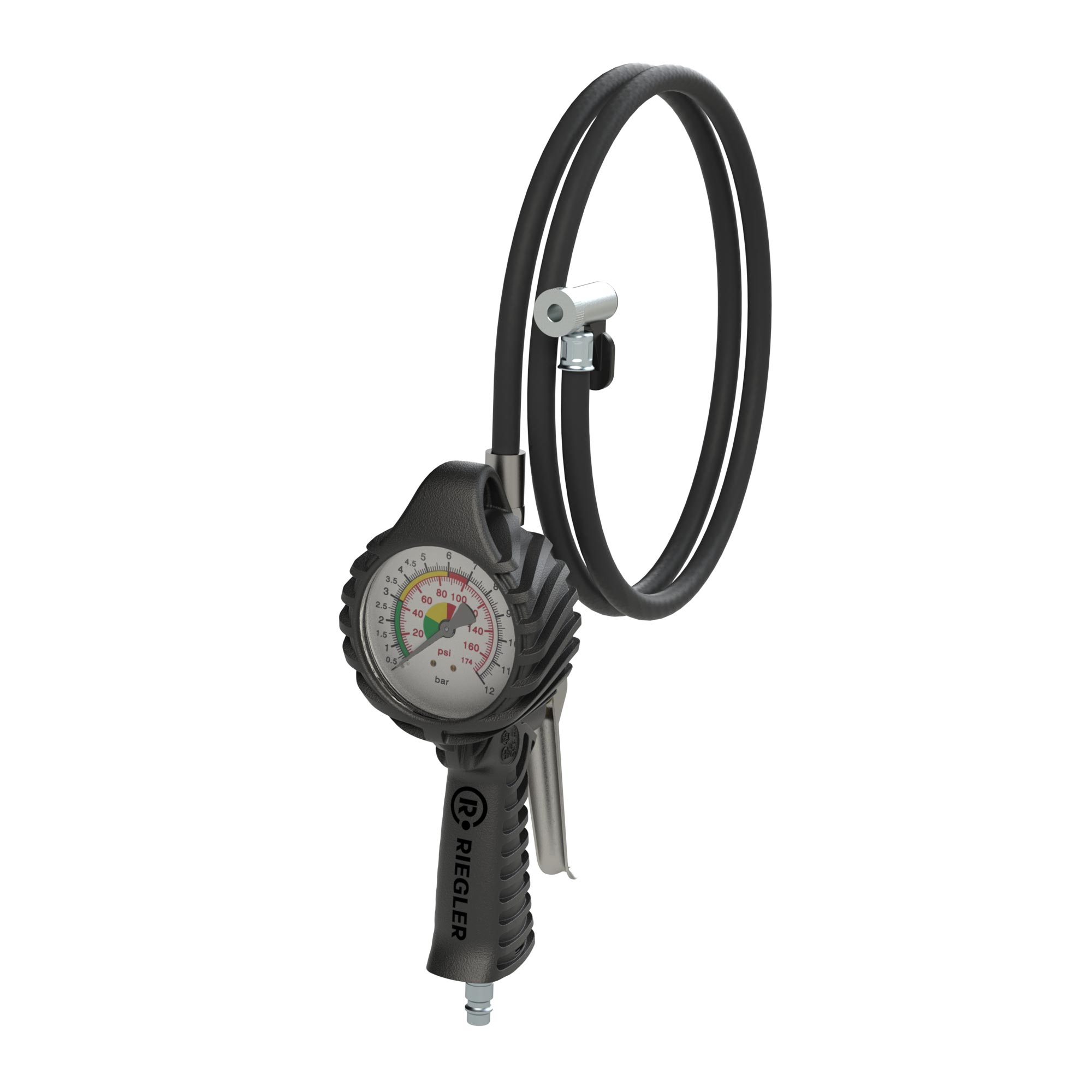 Stand. manual tyre gauge, tyre valve conn., Ø80, Uncali., 0-12bar - Riegler 137643