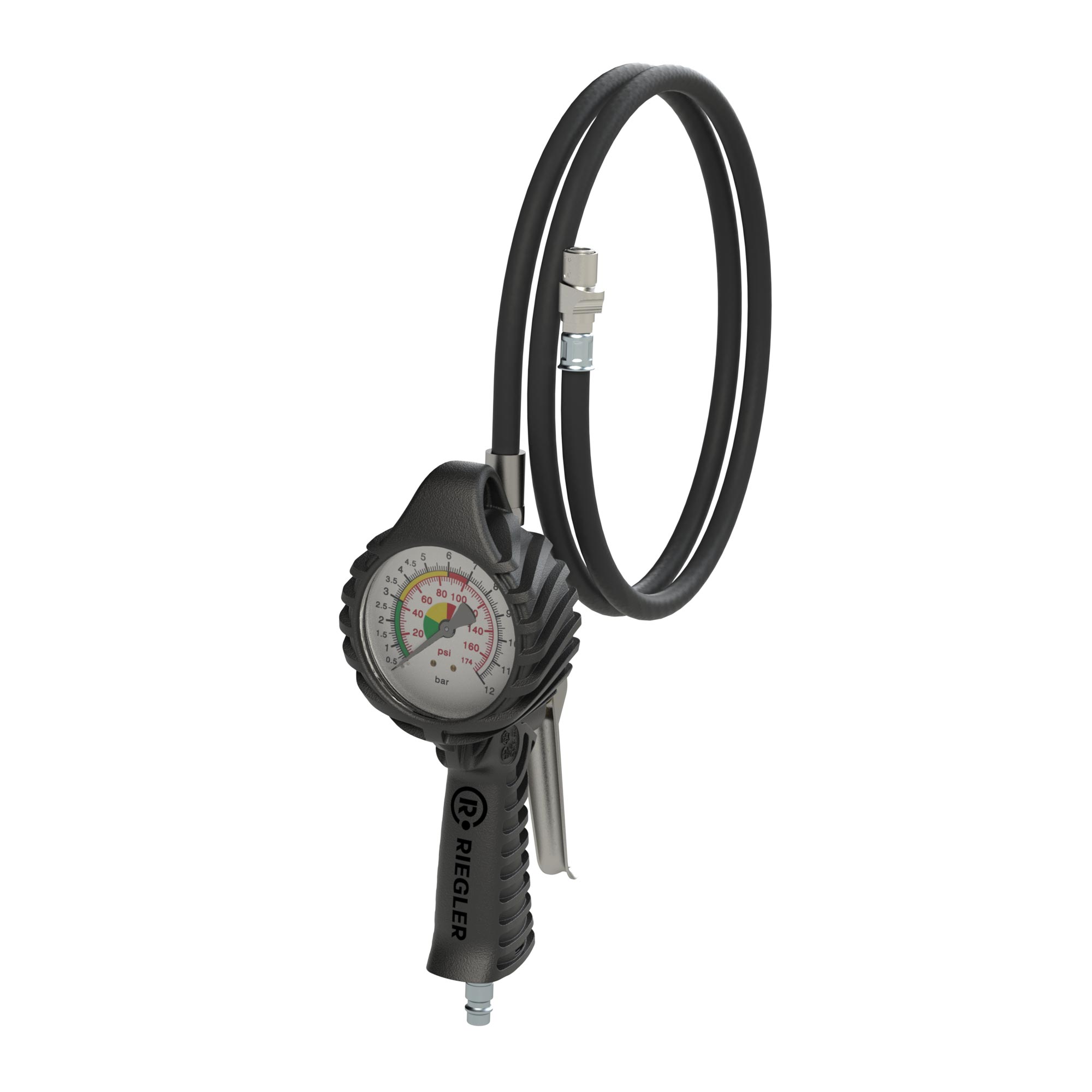 Stand. manual tyre gauge, QUIK-LOK conne., Ø80, Uncali., 0-12bar - Riegler 137648