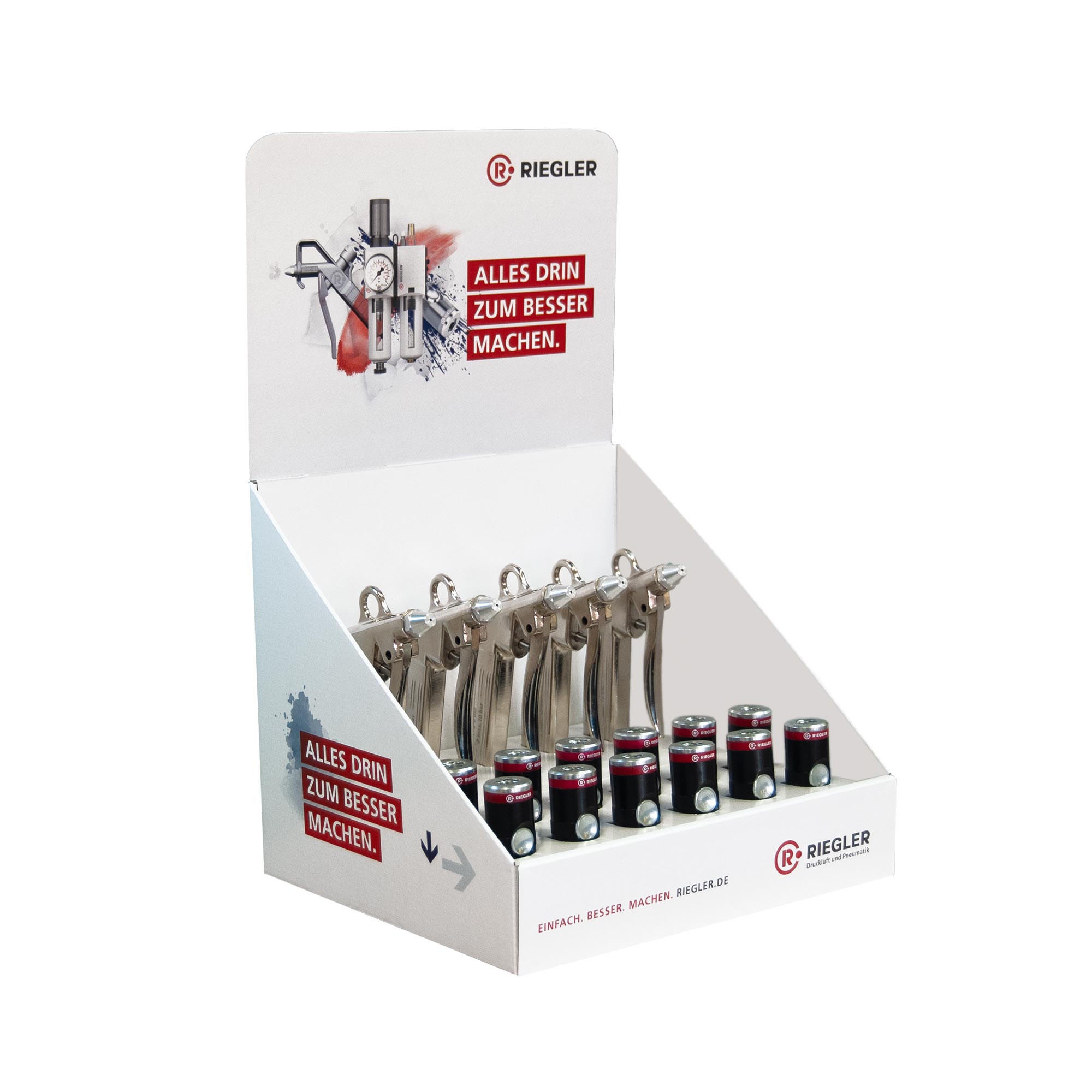 Display stand Pushbutton coupling / Aluminium blow guns - Riegler 144826
