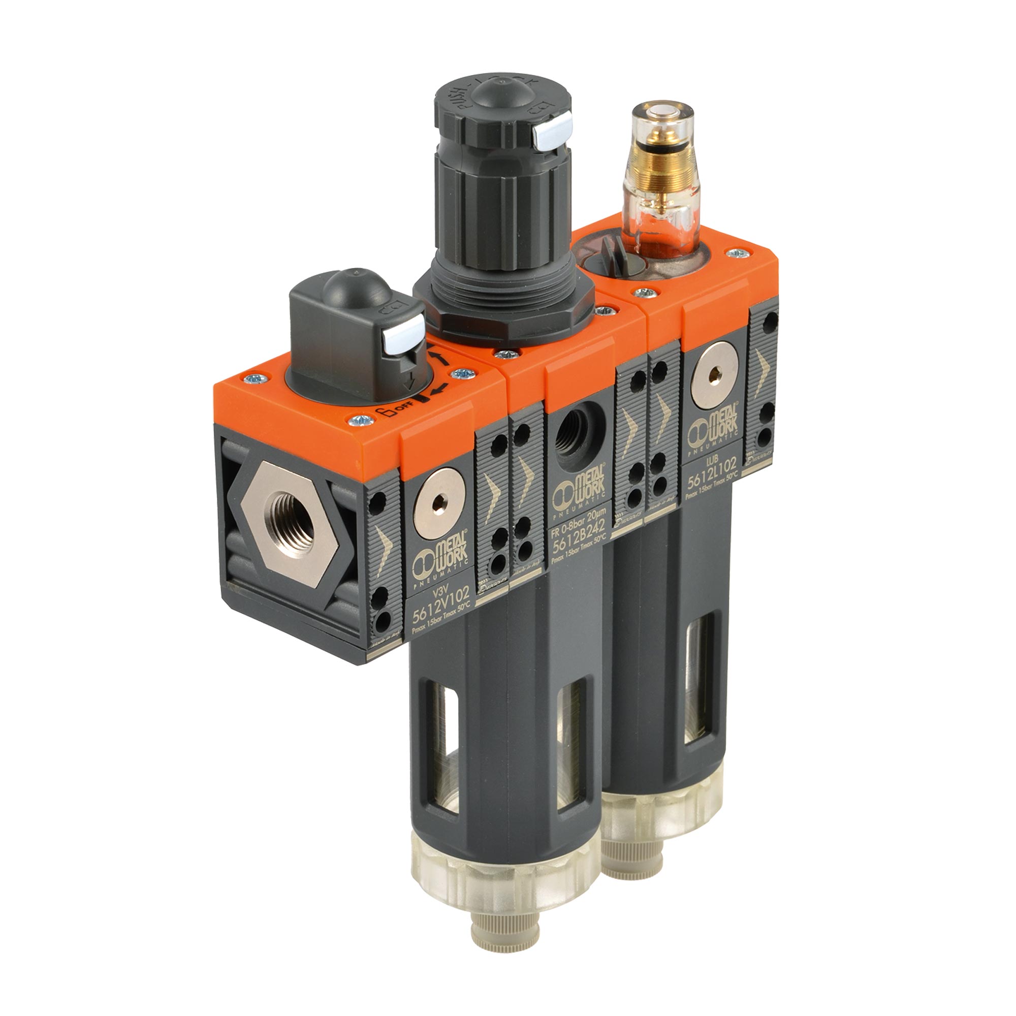 Shut-off valve+FR+lub »SYNTESI«, s. 1, G 1/4, 5µm, 0…4 bar, RA - Riegler 145032