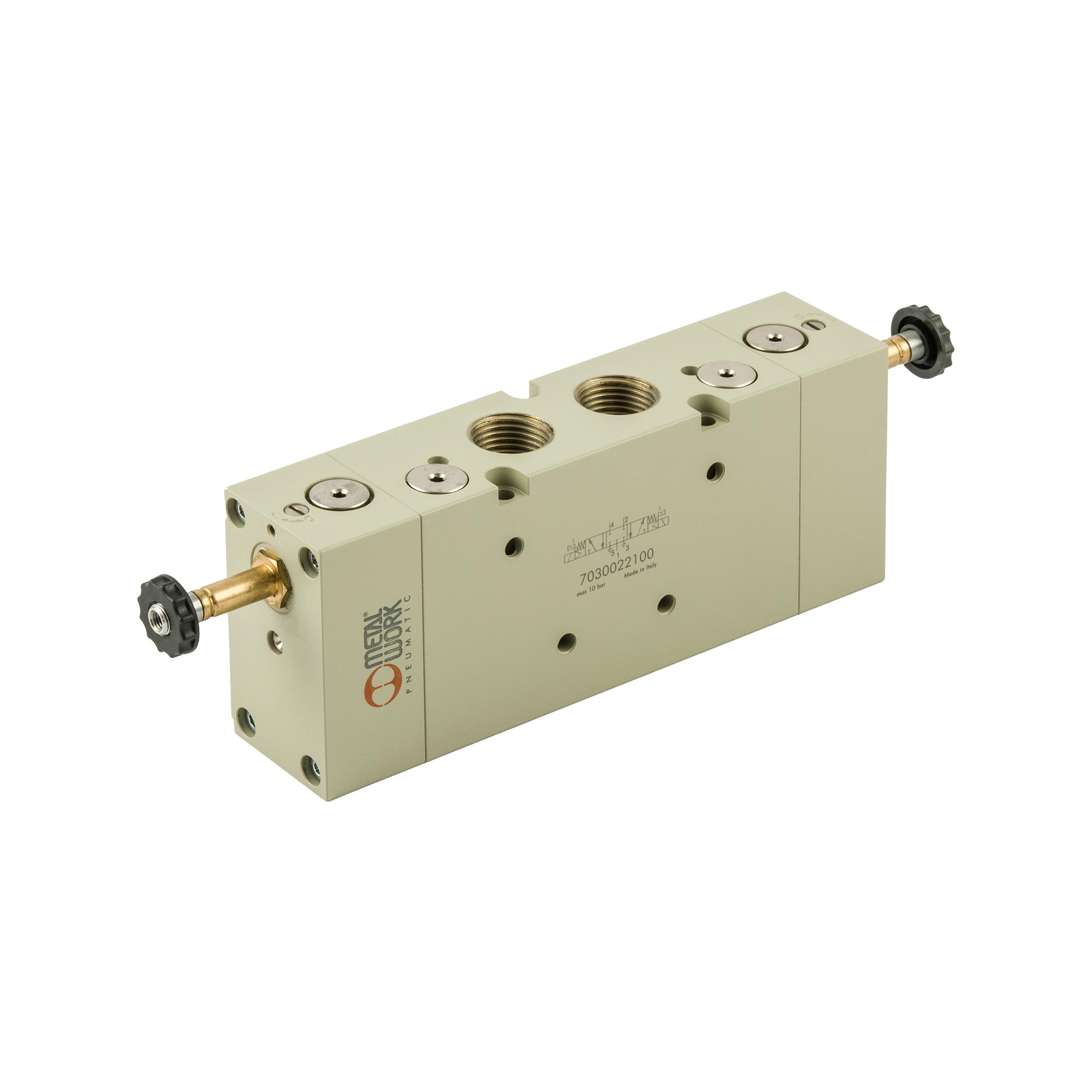 5/3-Wegeventil, elektropneumatisch, Mitte entlüftet, G 1/2 - Riegler 145722