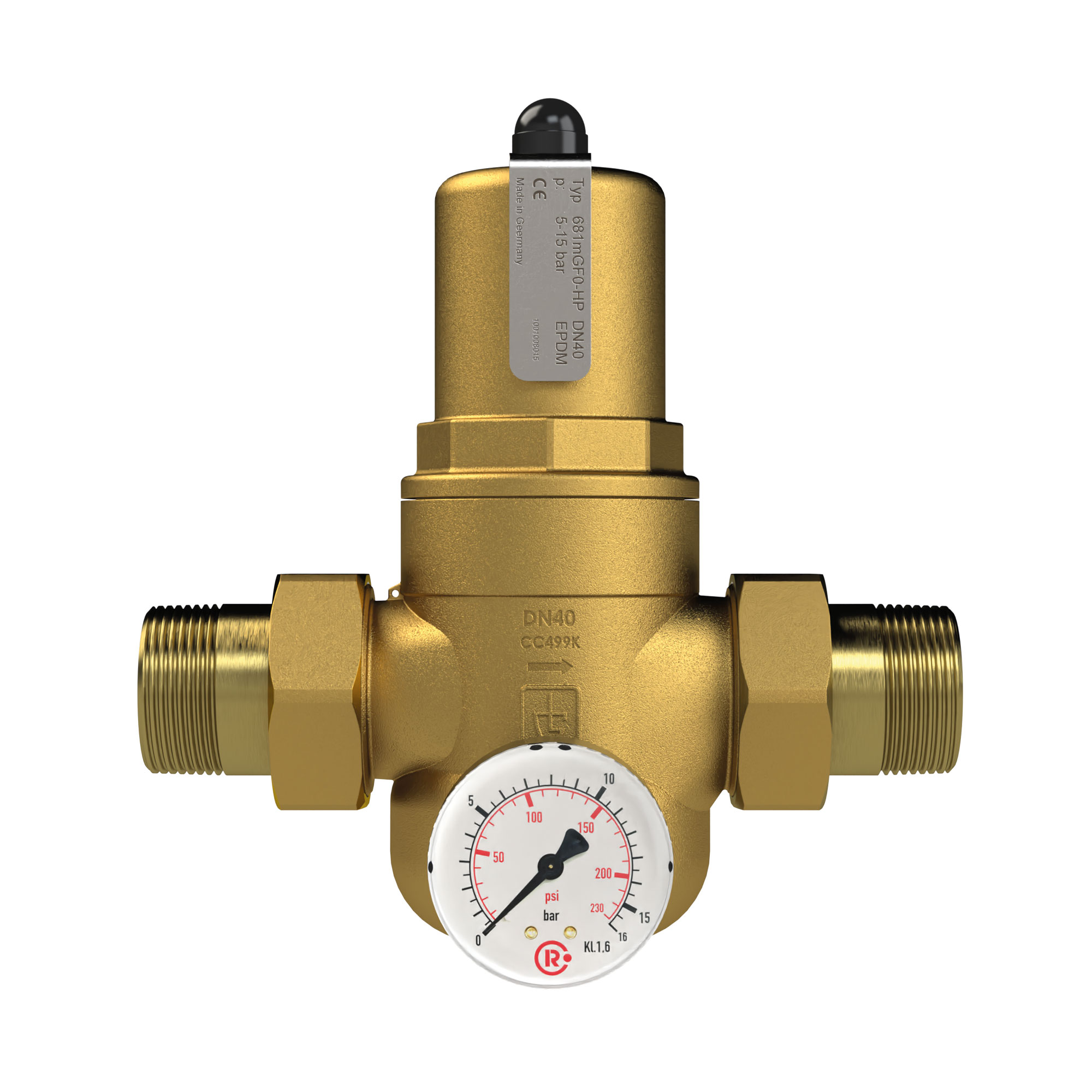 Pressure regulator f. pot. water, w. mano., R 1 1/2 ET, 1-8 bar - Riegler 146324