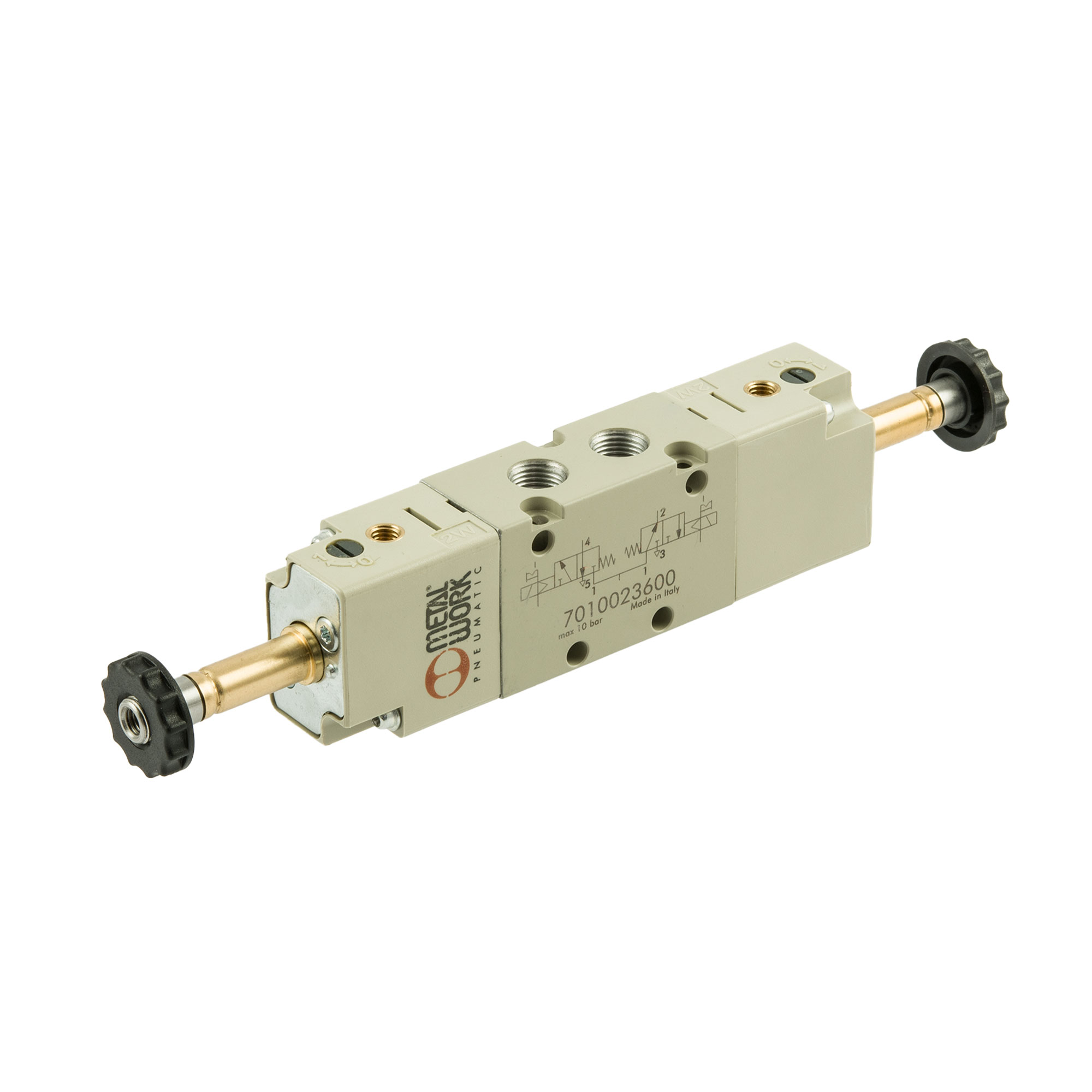 2x3/2-way valve, electropn., ext. control air, mono., G 1/4, NO - Riegler 147148
