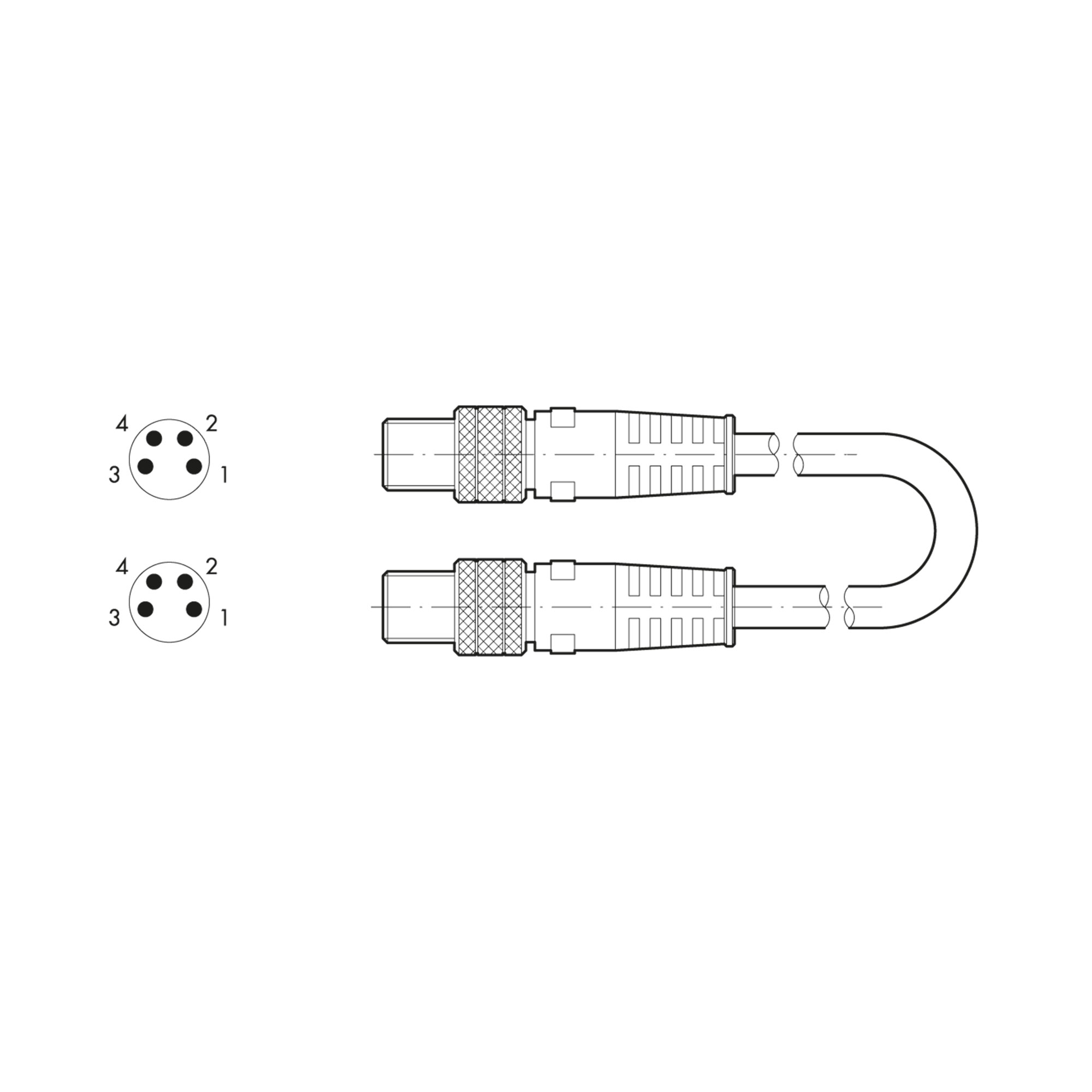 Verbindungskabel, M8 Stecker 0° / M8 Stecker 0°, 4-polig, 1 m - Riegler 153694