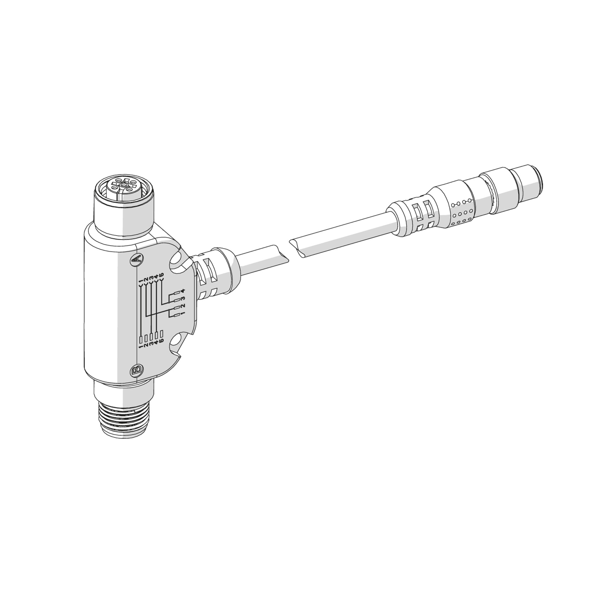 Ad. cable aux. pwr, T-conn. M12 fem.-male, 5p/M8 fem. 0°, 4p - Riegler 153753