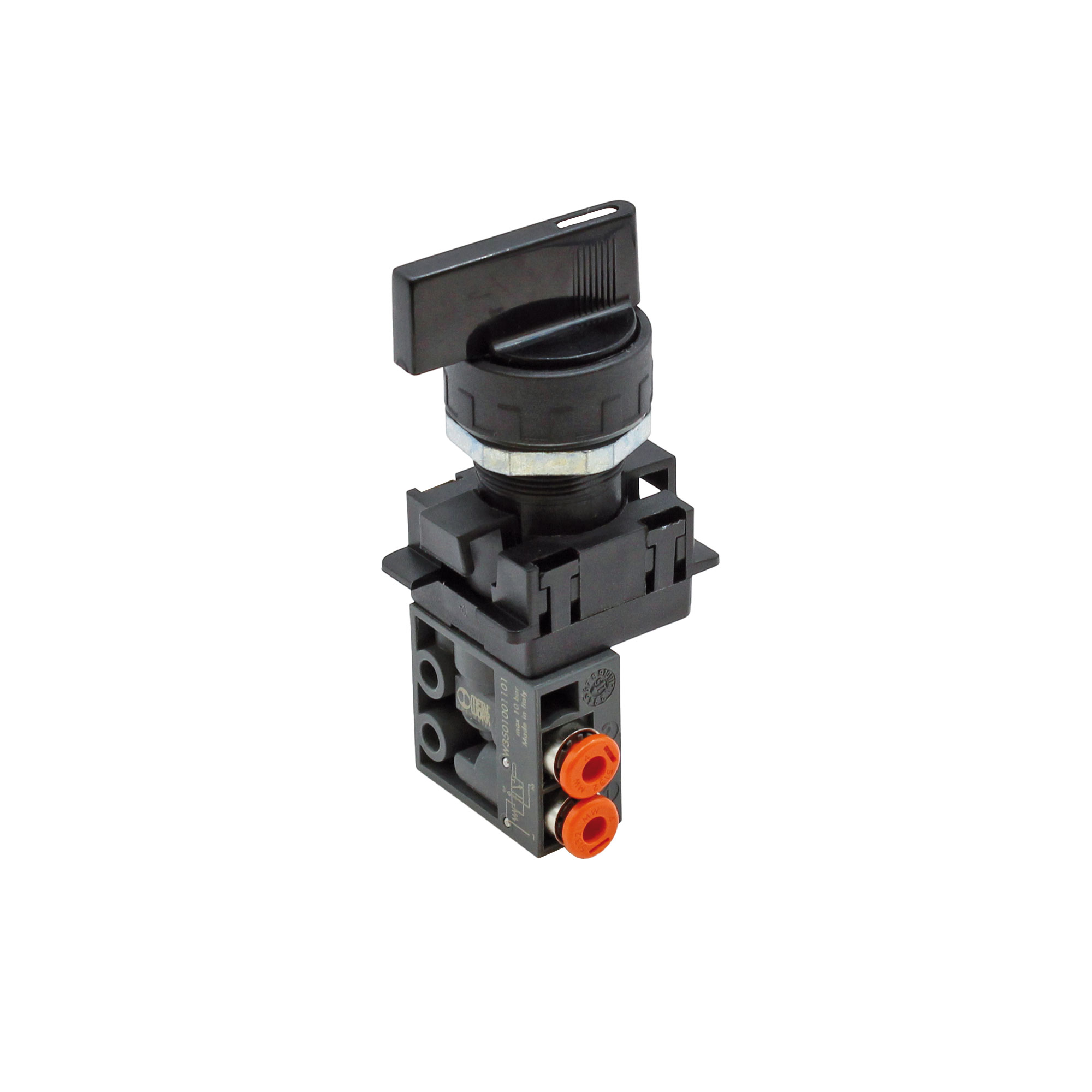 3/2-way mini valve, man., rotating lever, NC bistable 4 mm side - Riegler 154131
