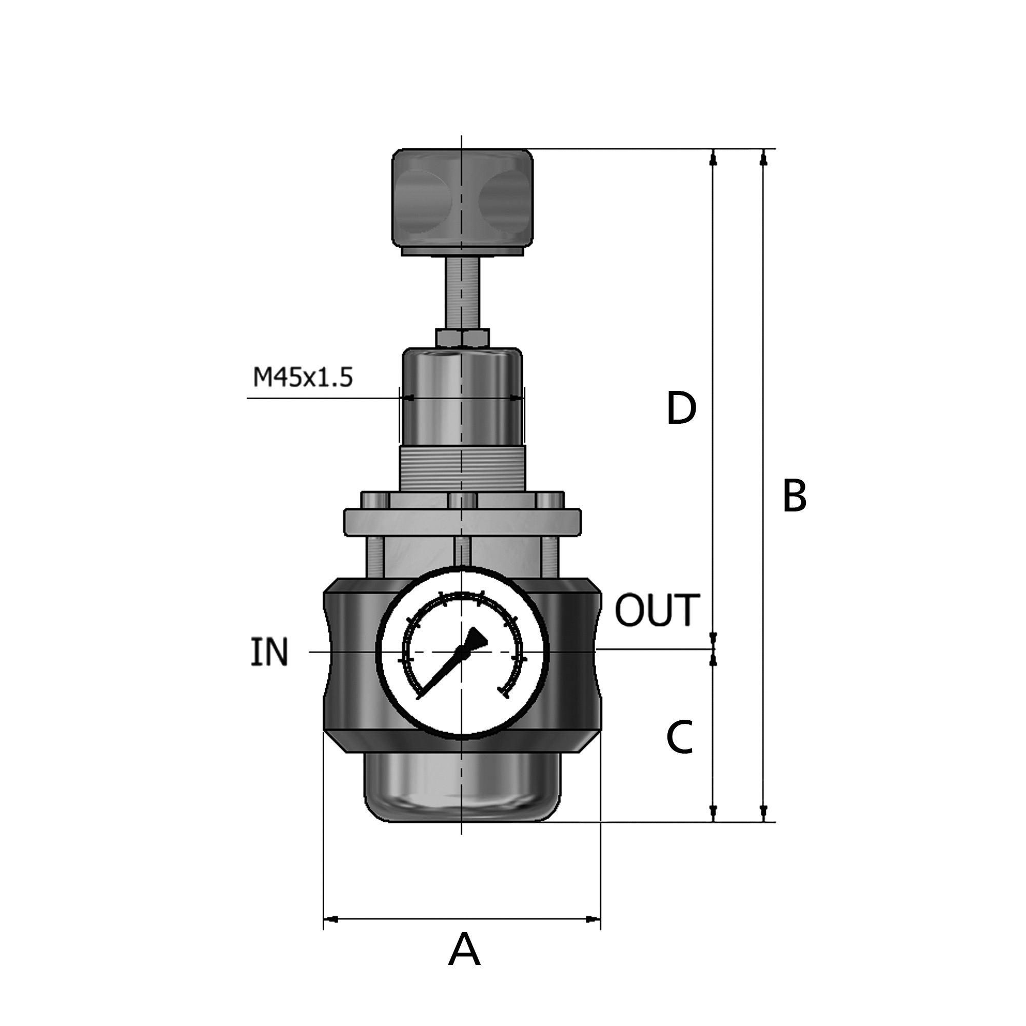 High pressure regulator 60 bar, incl. mano, G 1, cont.range 3 - 50 bar - Riegler 154247