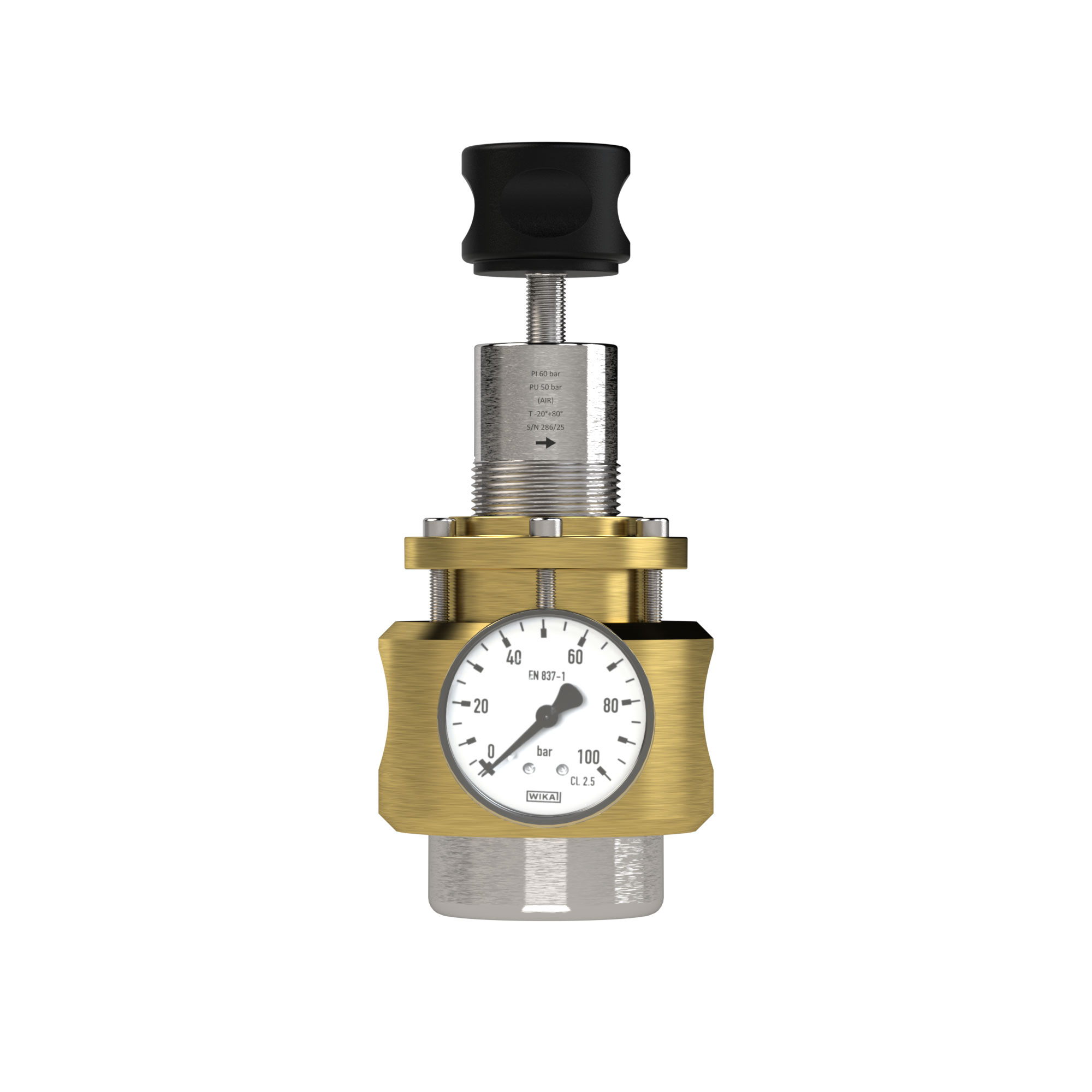 High pressure regulator 60 bar, incl. mano, G 1, cont.range 3 - 50 bar - Riegler 154247