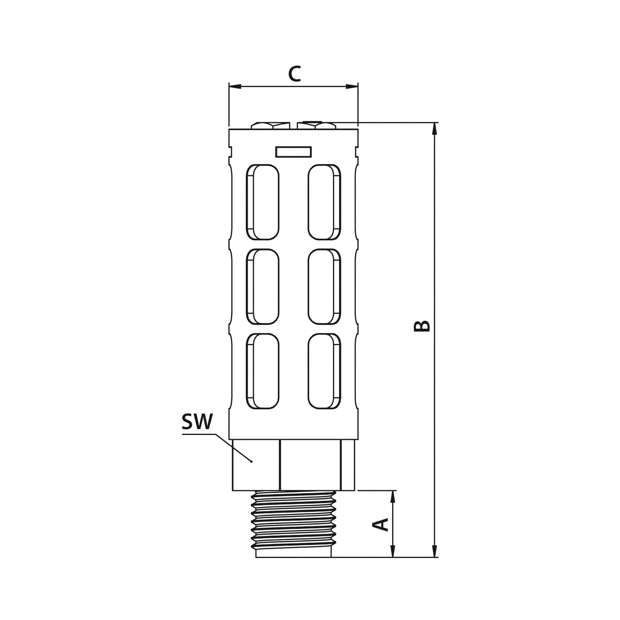 Plastic silencer with polyethylene damper element, G 3/4 - Riegler 156502