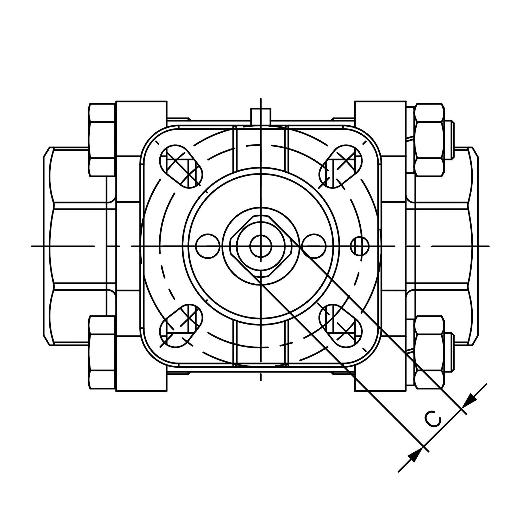Ball valve, 3-pc, ISO mount. flange, stainl. steel, Rp 1, DN 25 - Riegler 164035