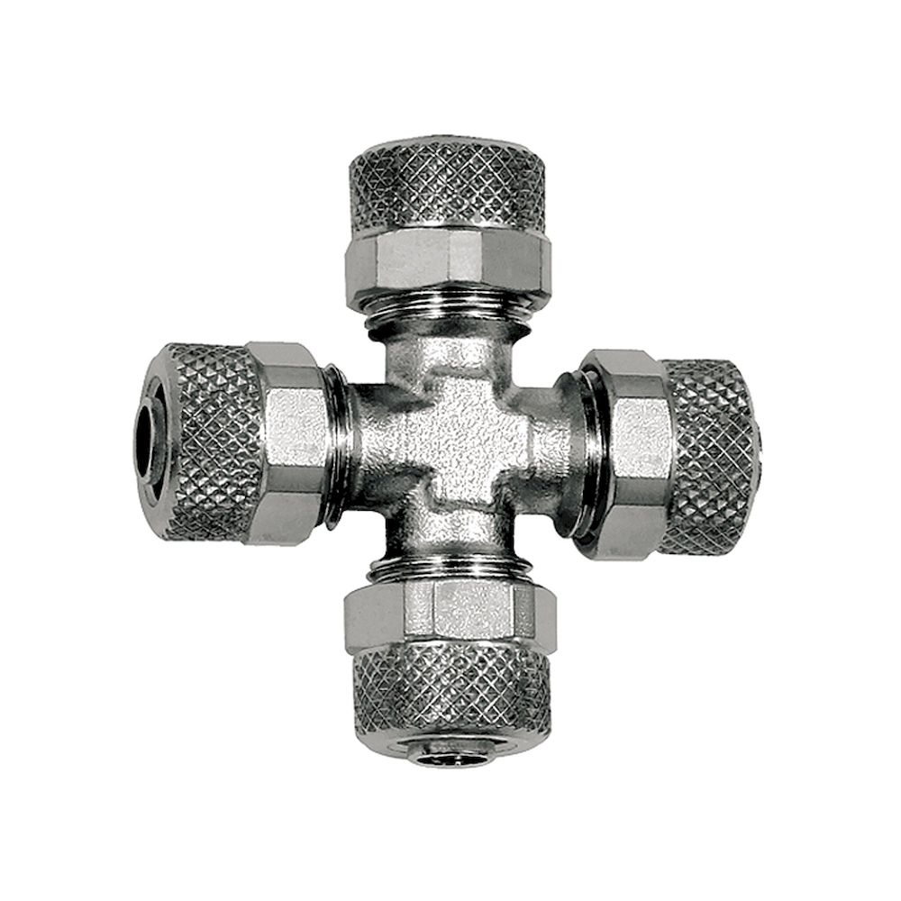 Riegler 110636.Cross connection, for hose 5/3 mm, AF 8, nickel-plated brass