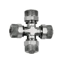 Riegler 110638.Cross connection, for hose 8/6 mm, AF 10, nickel-plated brass