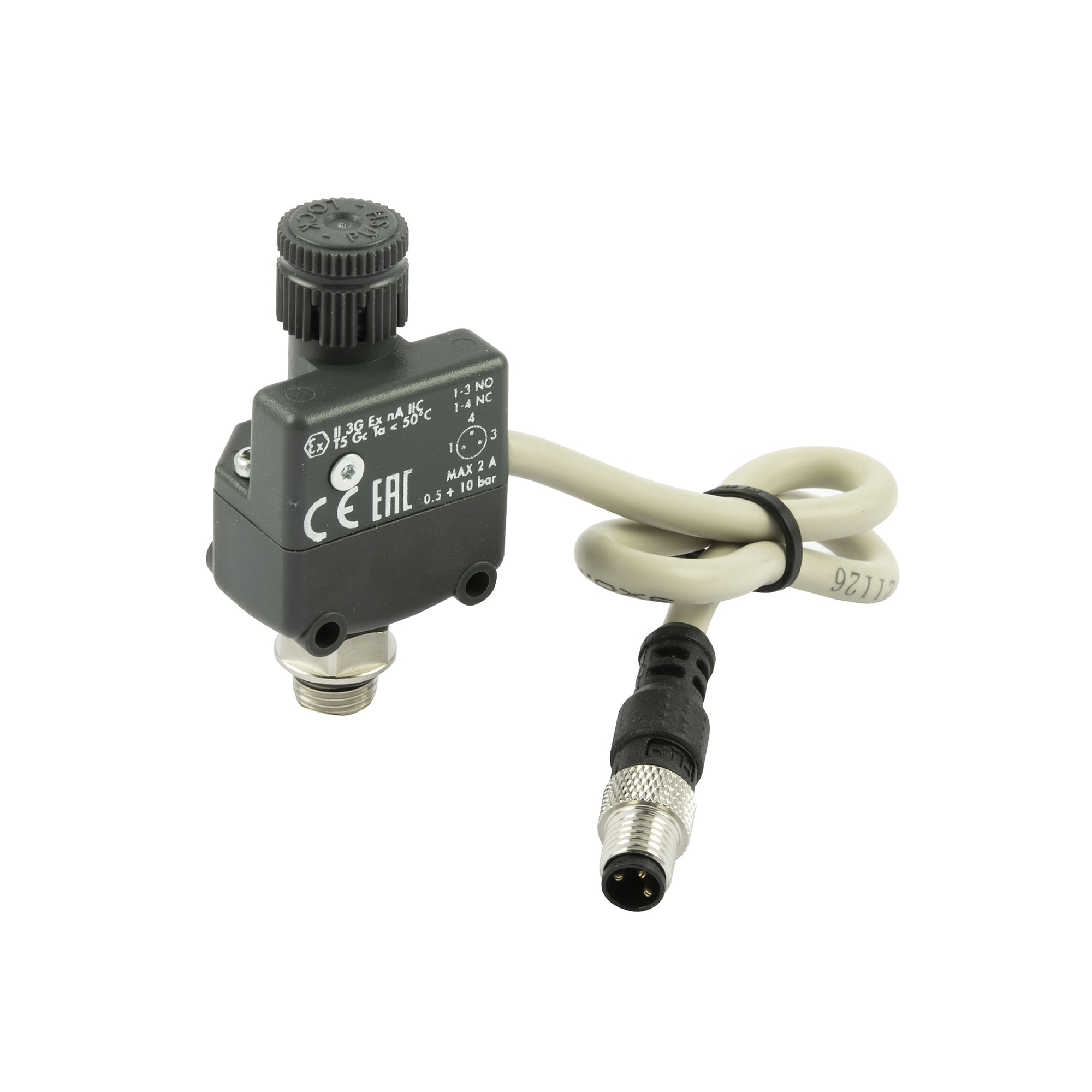 Pressure switch, changeover contact, G 1/4, M8, 300 mm cable - Riegler 180398