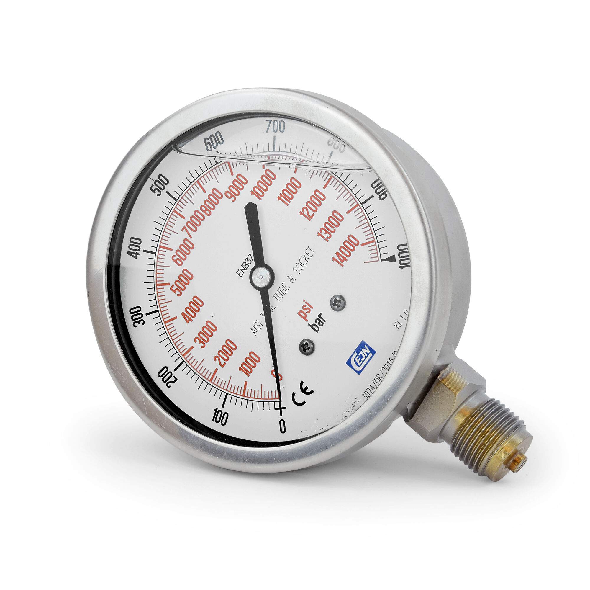 Pressure gauge Ø 100 mm, glycerine filled, G 1/2", 1000 bar, stainless steel - Cejn 199403120