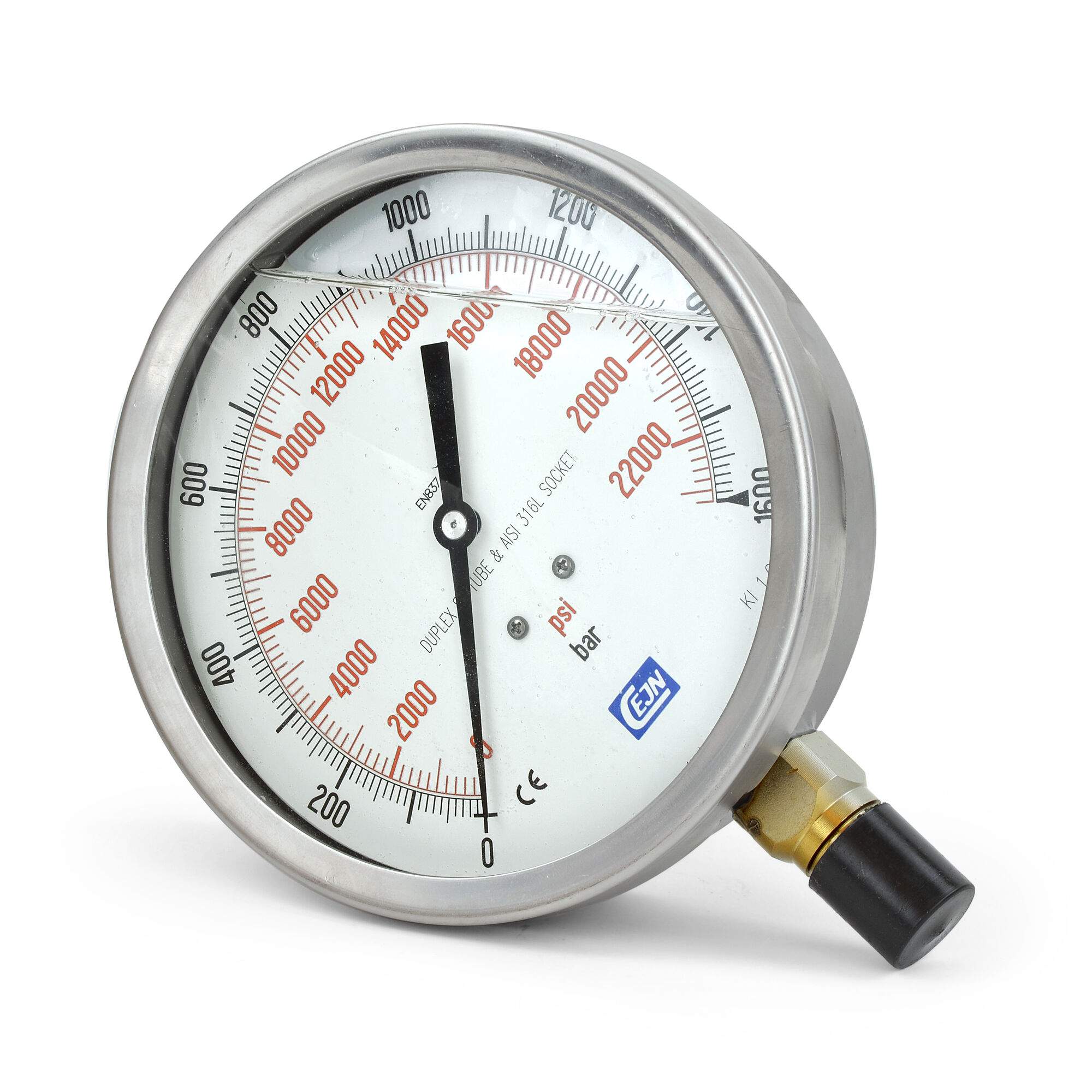 Pressure gauge Ø 150 mm, glycerine filled, G 1/2", 1600 bar, stainless steel - Cejn 199404121