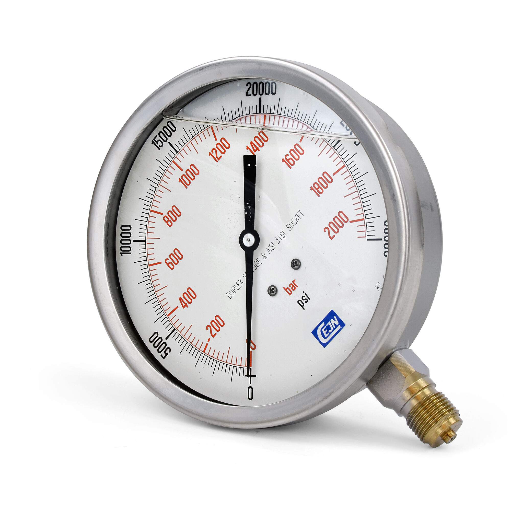 Pressure gauge Ø 150 mm, glycerine filled, G 1/2", 30000 psi, stainless steel - Cejn 199404122
