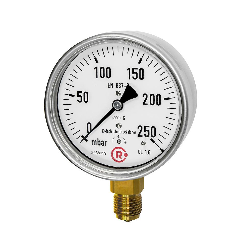 Riegler 199276. Kapselfedermanometer, CrNi-Stahl, G 1/2 unten, 0 - 60 mbar, Ø 100