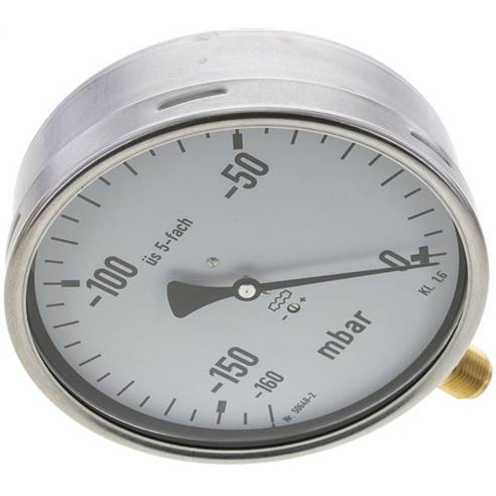 MS -160160 MB5CR * Manometer senkrecht 160mm, -0,16 bar bis 0 bar mbar, G 1/2"
