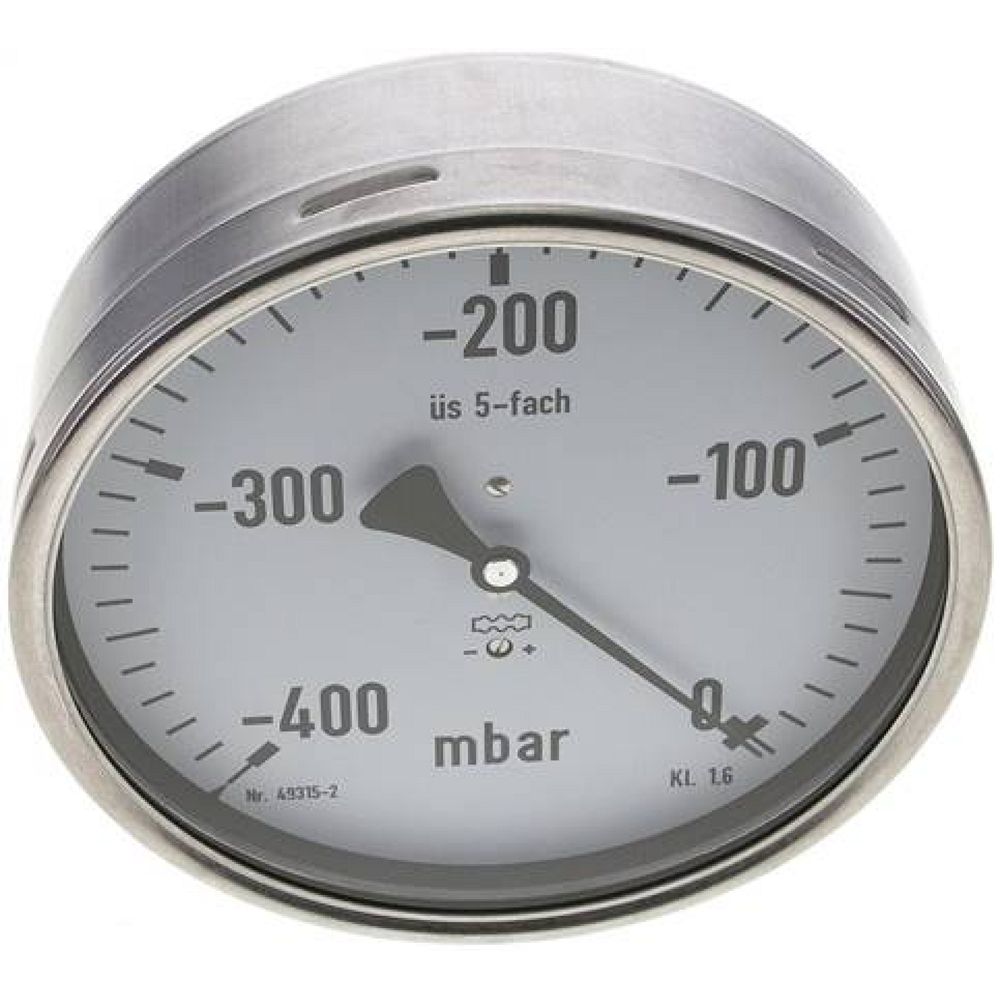 MW -400160 MB5CR ** Manometer waagerecht 160mm, -0,4 bar bis 0 bar mbar, G 1/2"